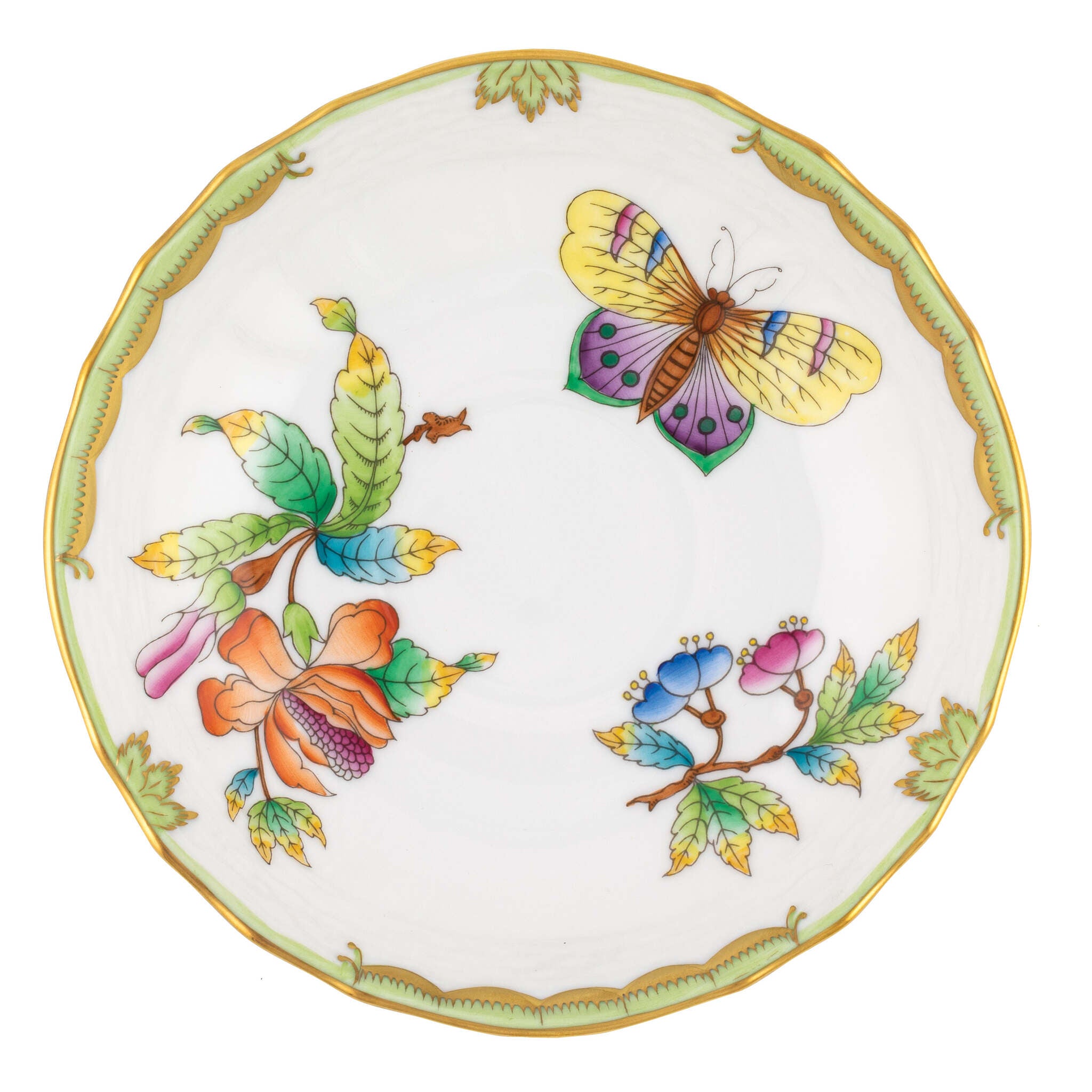 Hand-painted Herend Queen Victoria Canton Saucer in fine porcelain, 5.5in D, on a white background