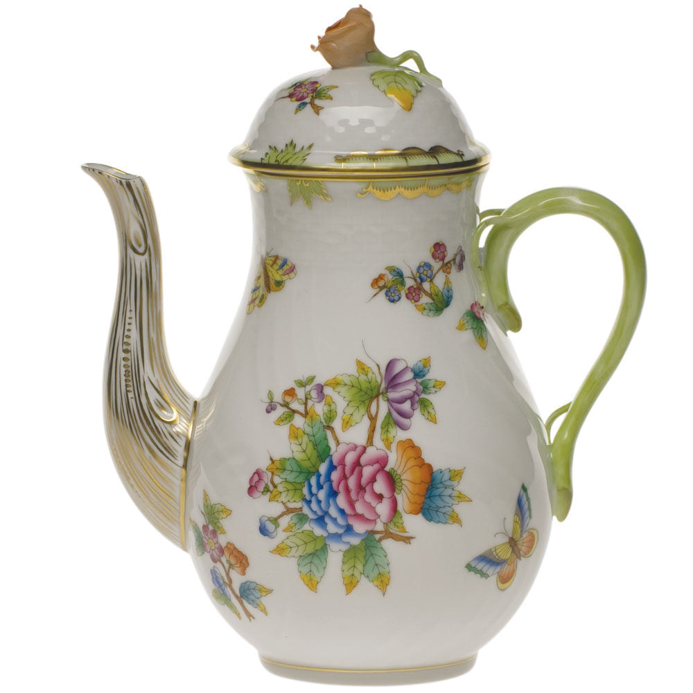 Hand-painted Herend Queen Victoria Coffee Pot with Rose Coffeepot in fine porcelain, (60 OZ) 10in H, on a white background
