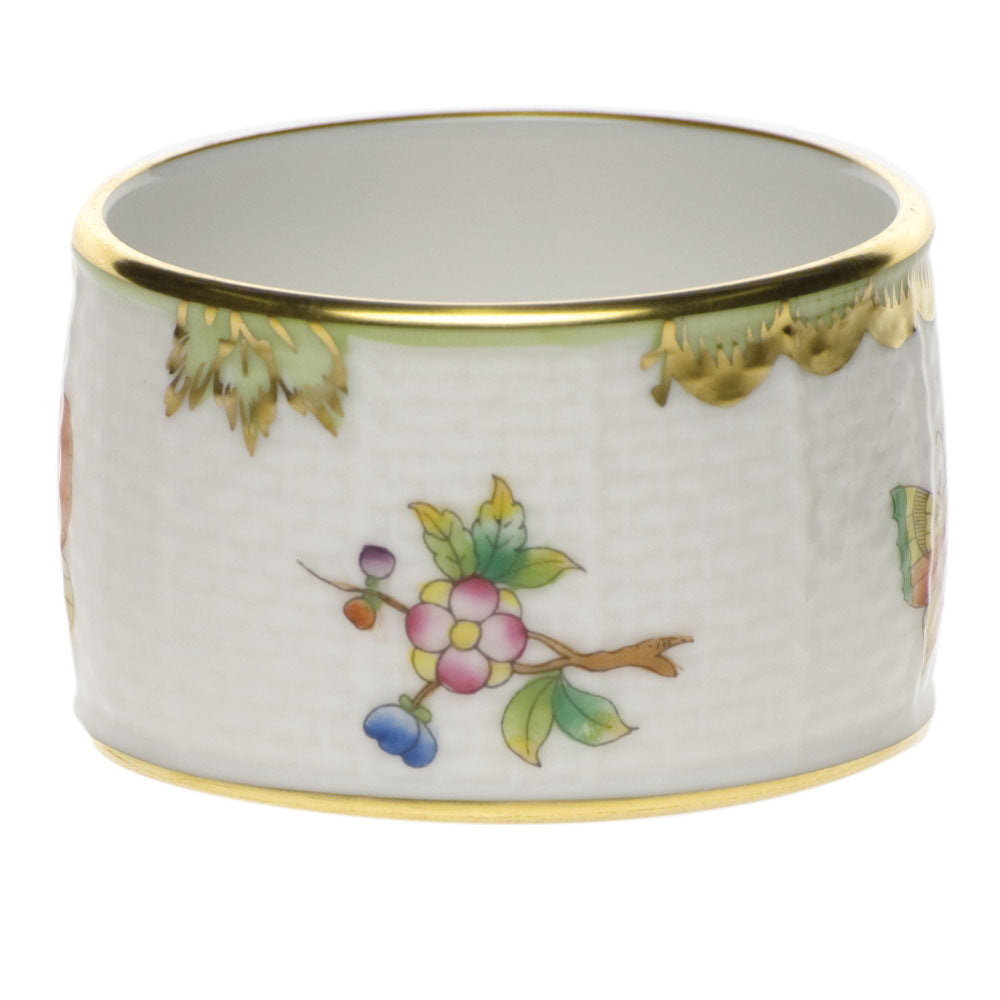Hand-painted Herend Queen Victoria Napkin Ring in fine porcelain, 2.25in D, on a white background