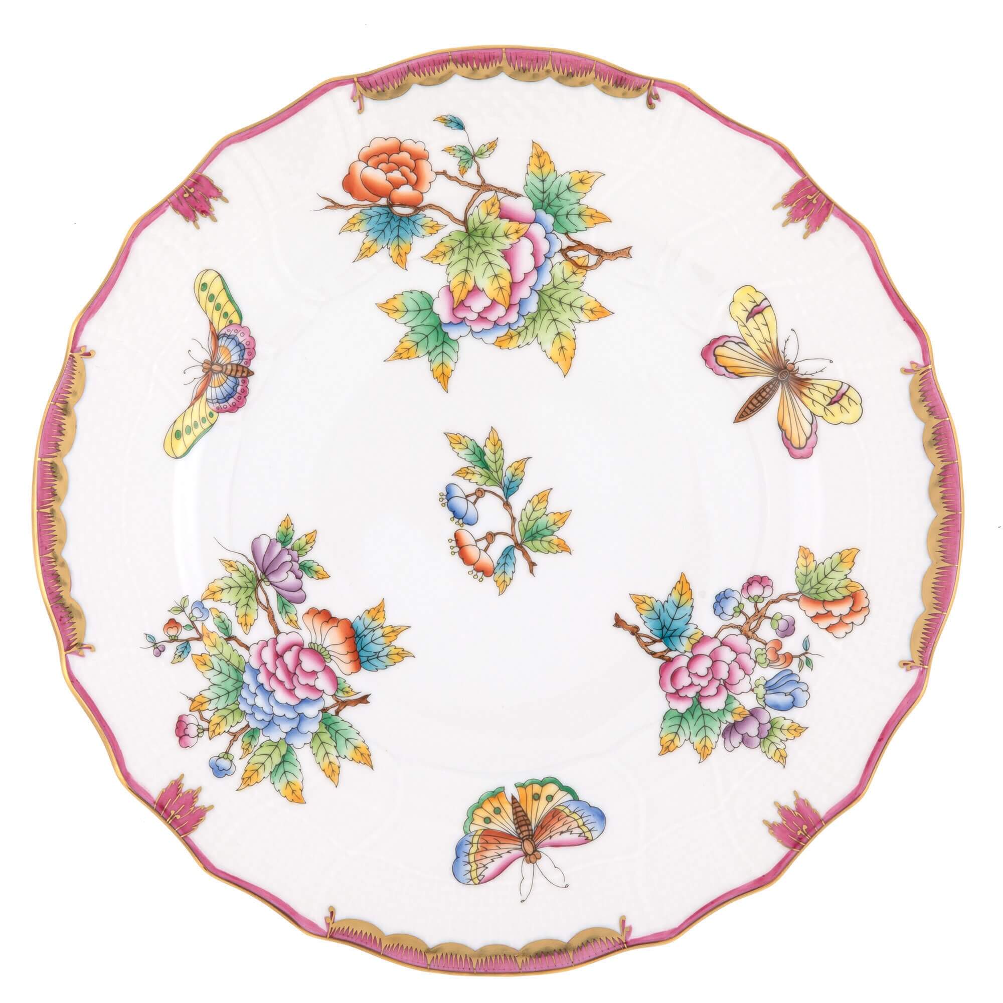 Hand-painted Herend Queen Victoria (Pink) Dinner Plate in fine porcelain, 10.5in D, on a white background