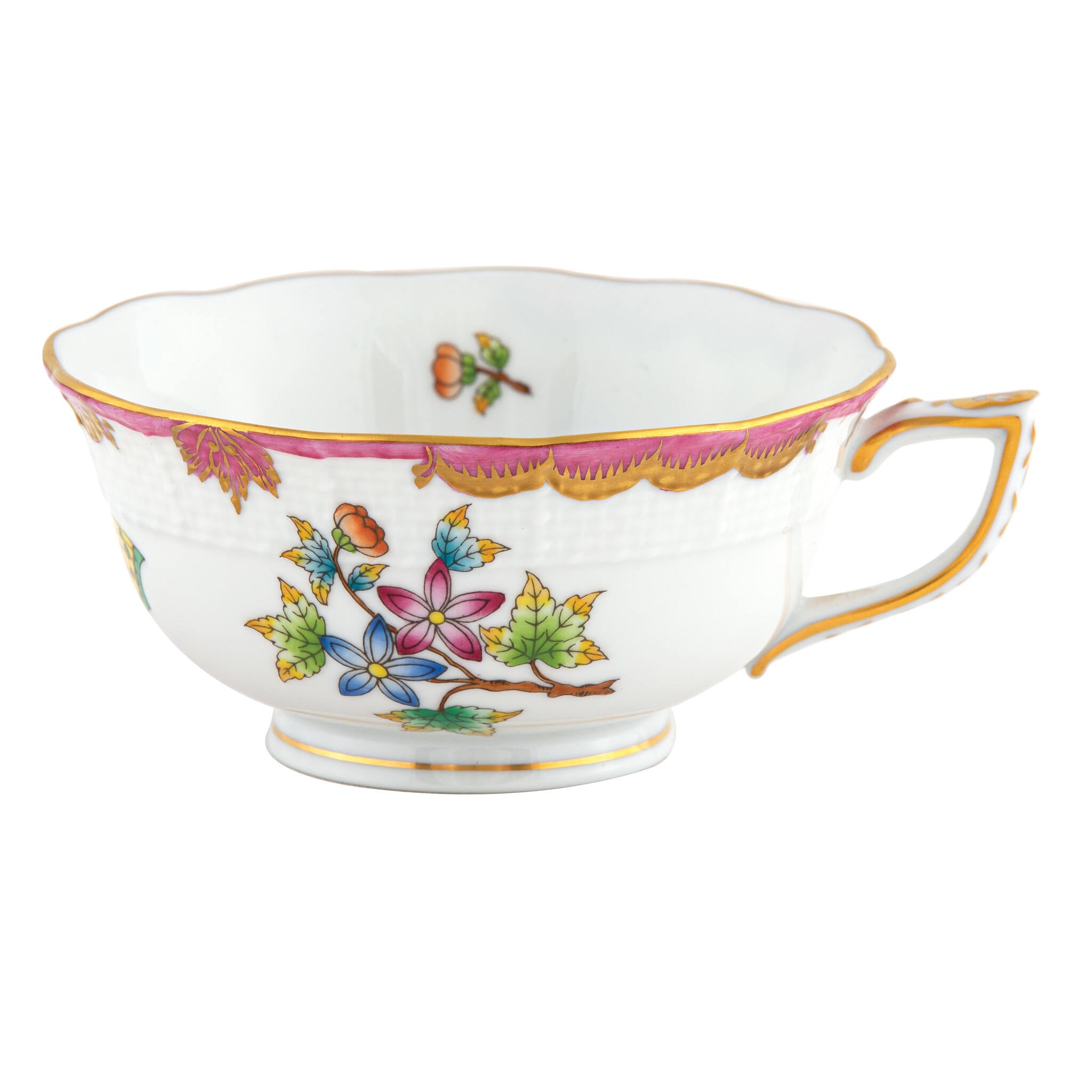 Hand-painted Herend Queen Victoria (Pink) Tea Cup Cup & Saucer Set in fine porcelain, on a white background