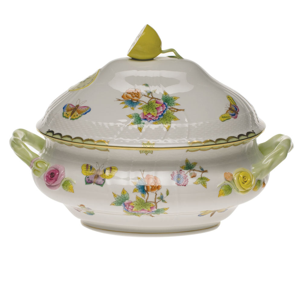 Hand-painted Herend Queen Victoria Tureen with Lemon in fine porcelain, (4 QT) 10in H, on a white background