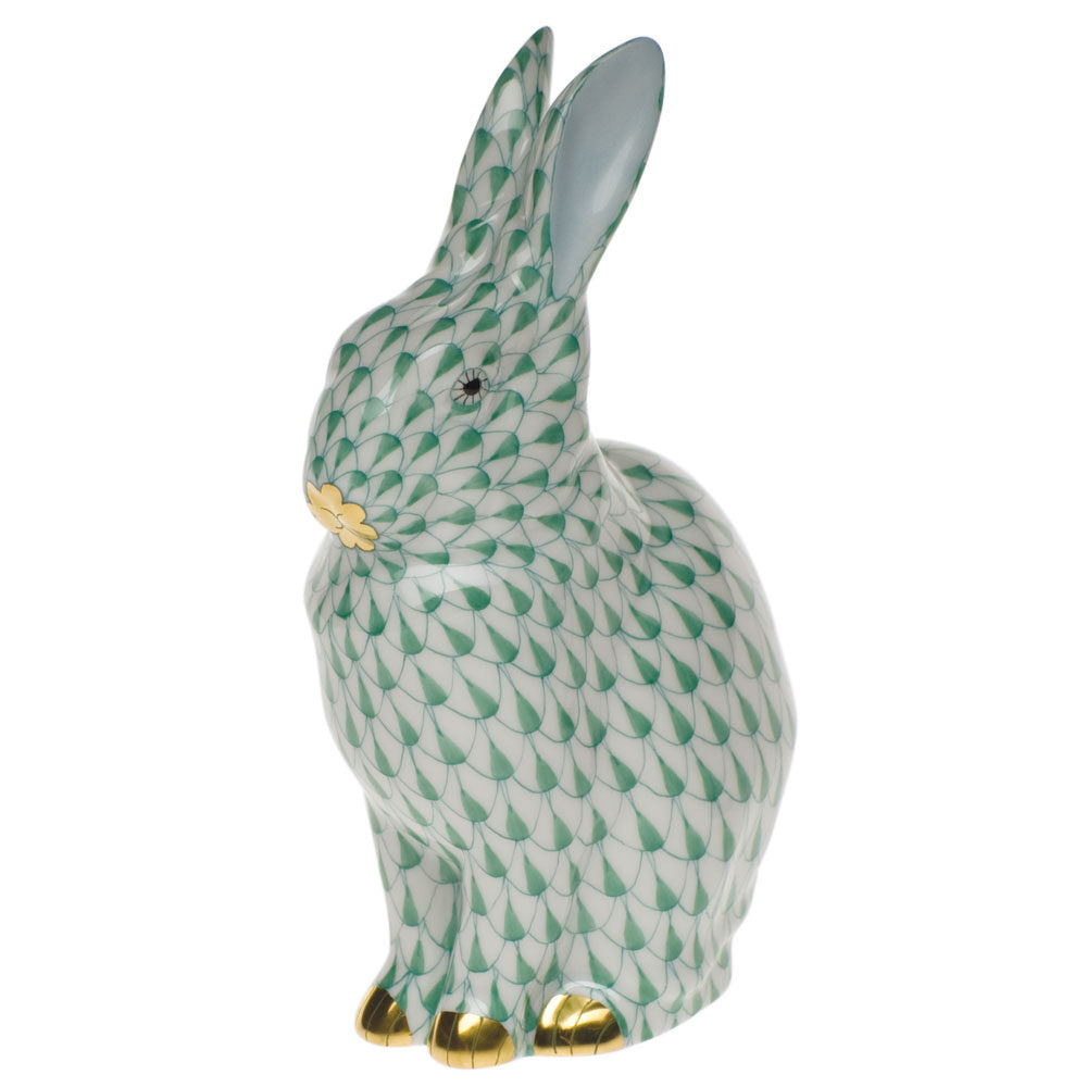 Green fishnet Rabbit Figurine figurine, hand-painted Herend porcelain with 24k gold accents