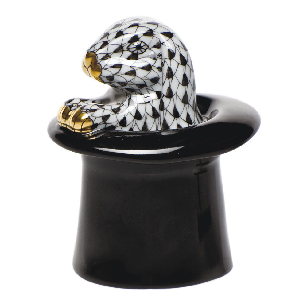 Rabbit Trick Figurine in hand-painted Black porcelain by Herend of Hungary