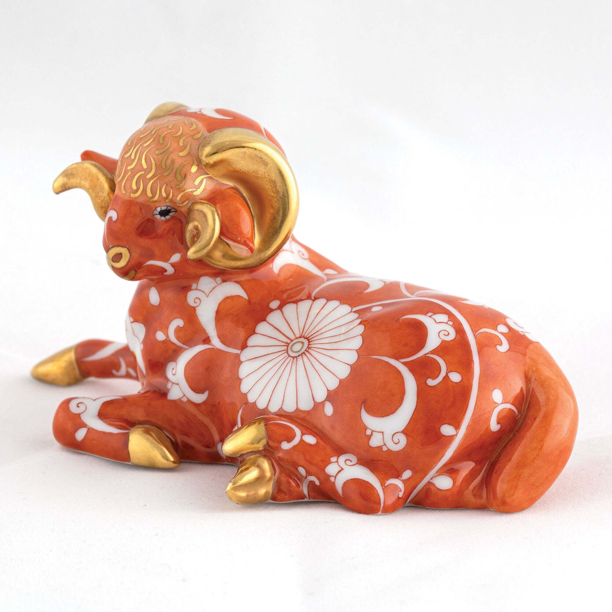 Herend Ram Figurine – Chrysanthemum, alternate view