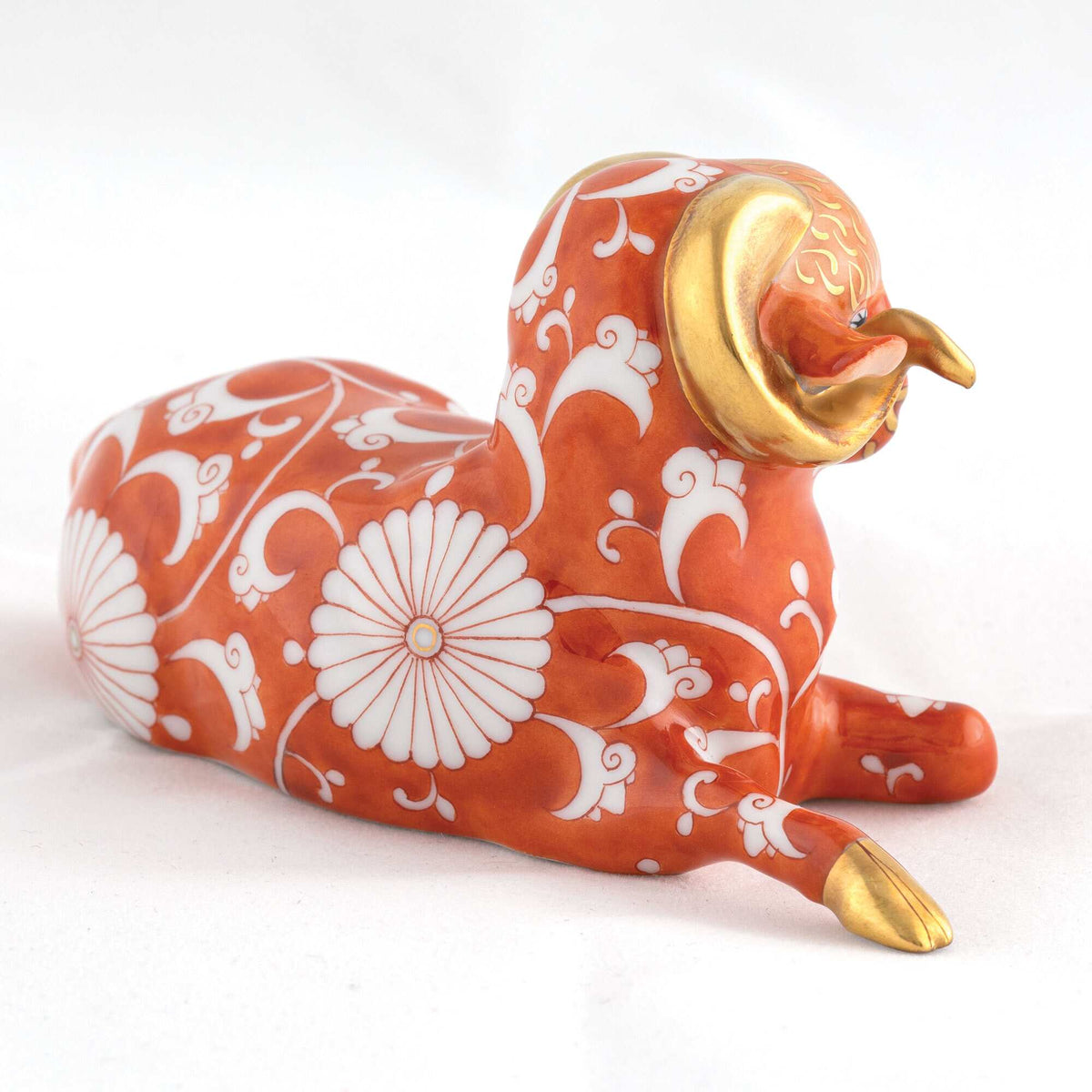 Herend Ram Figurine – Chrysanthemum, alternate view