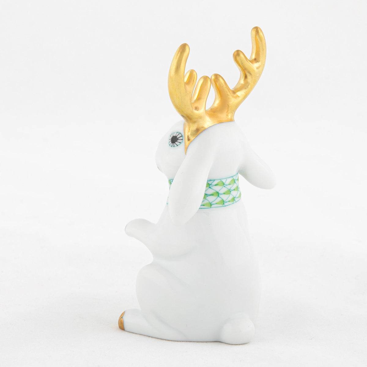 Herend Reindeer Rabbit Figurine – White-Key Lime, alternate view