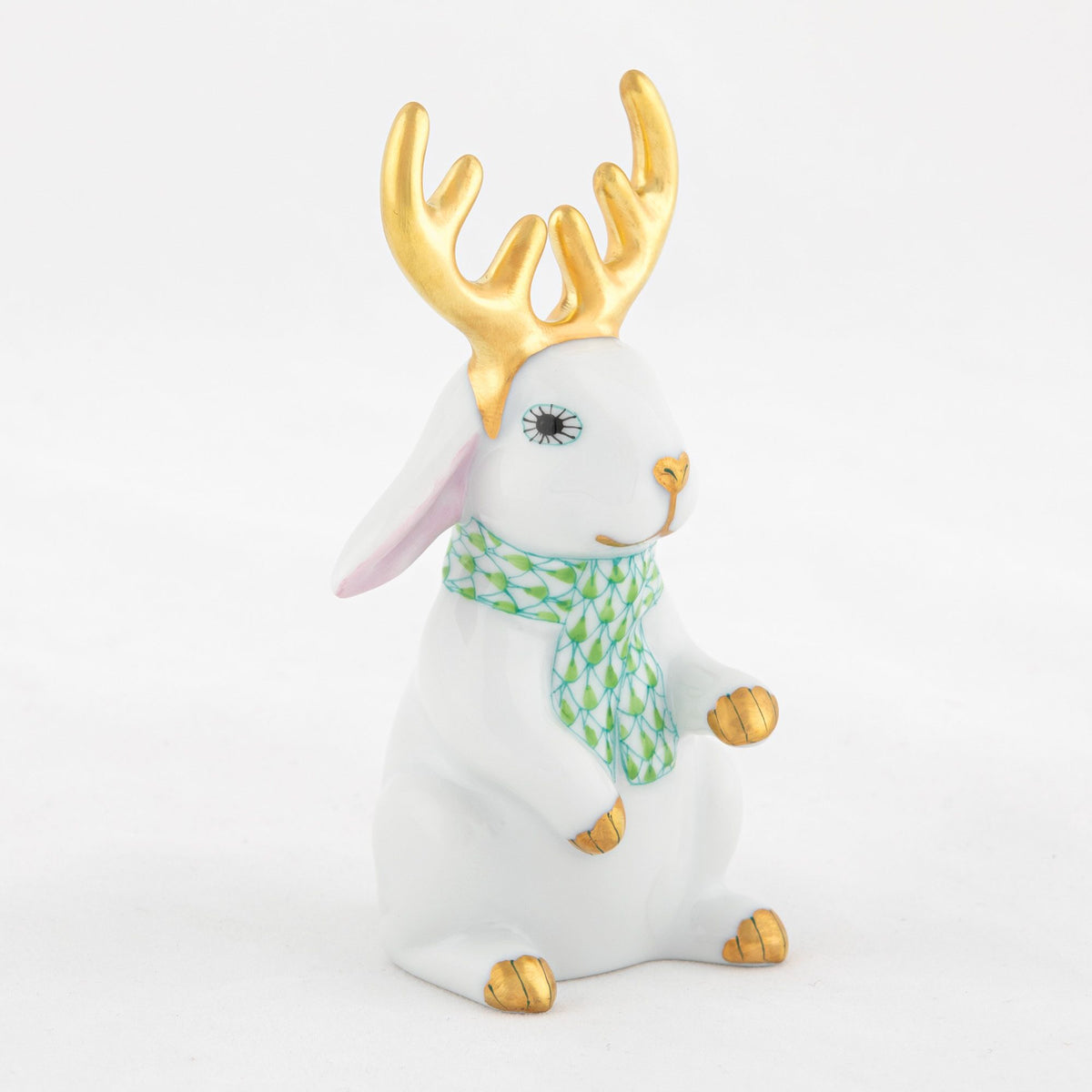 Herend Reindeer Rabbit Figurine – White-Key Lime, alternate view