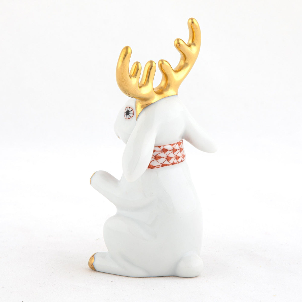 Herend Reindeer Rabbit Figurine – White-Rust, alternate view