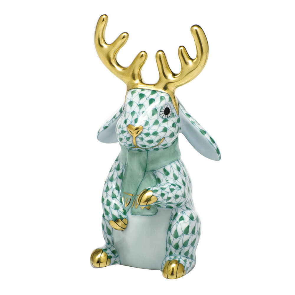 Reindeer Rabbit Figurine in hand-painted Green porcelain by Herend of Hungary