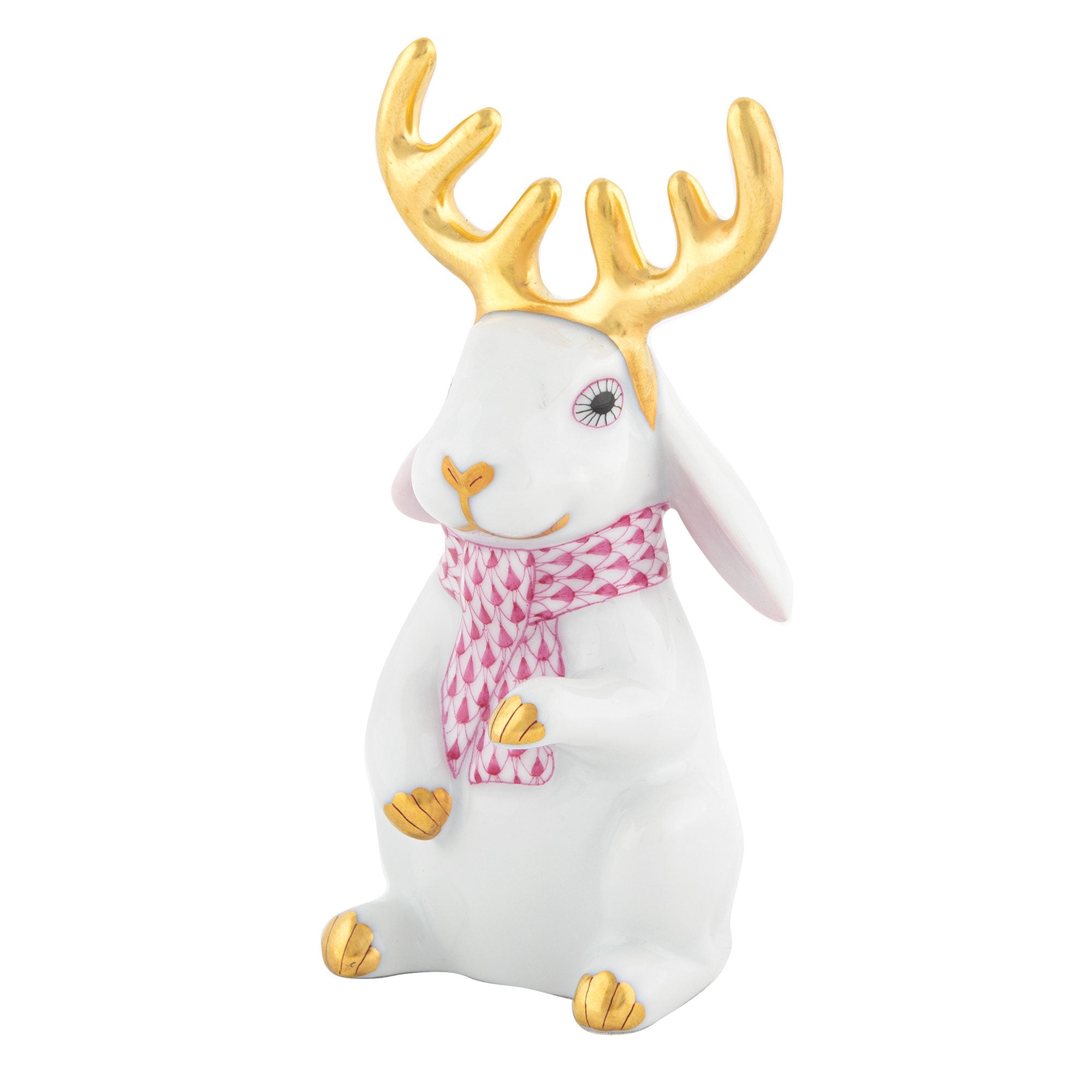 Reindeer Rabbit Figurine in hand-painted White-Raspberry porcelain by Herend of Hungary