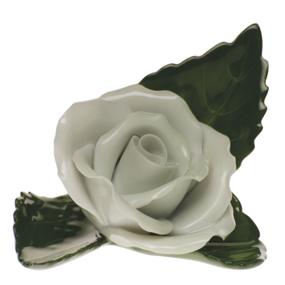 White fishnet Rose on Leaf Table Place Cards & Place Card Holder figurine, hand-painted Herend porcelain with 24k gold accents