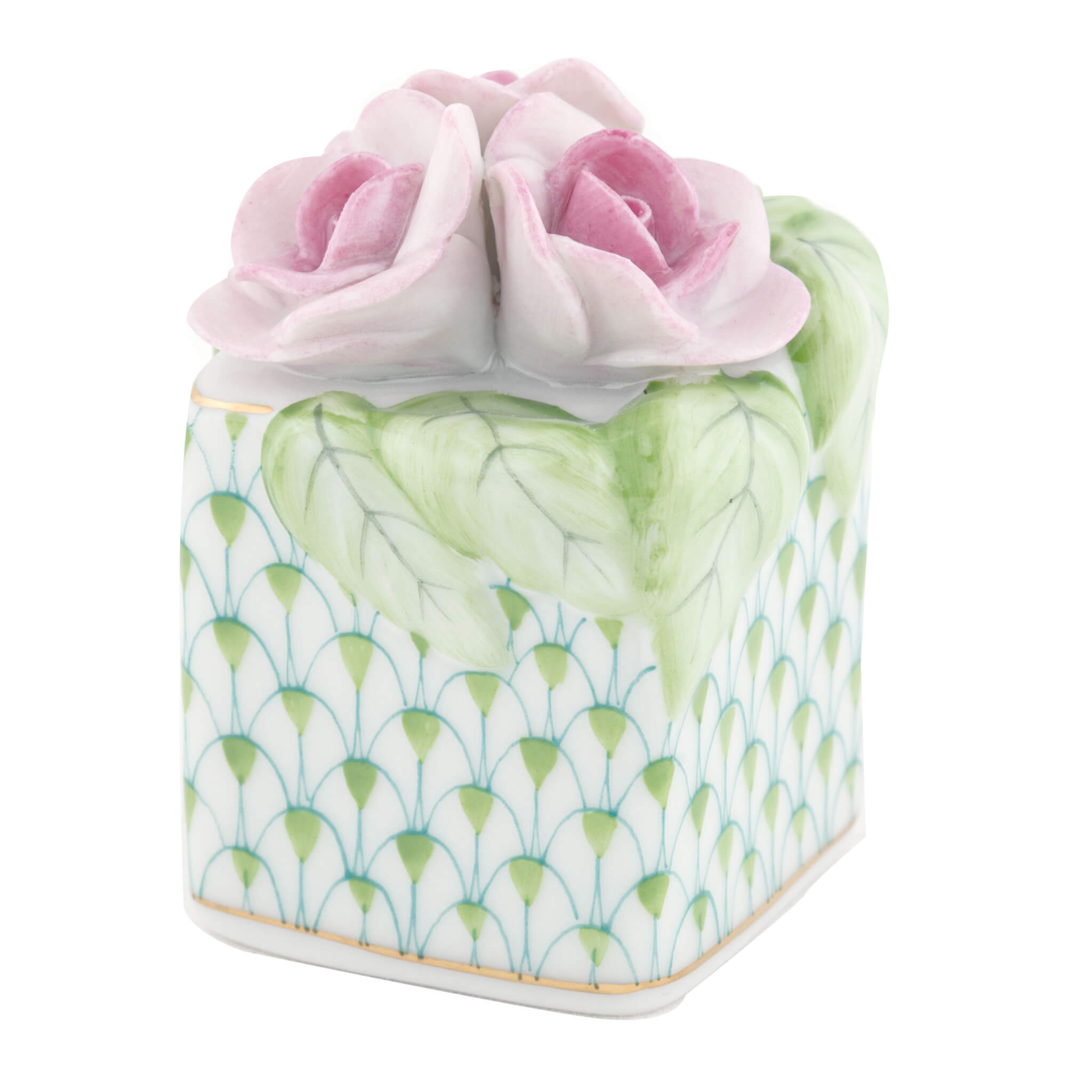 Herend Roses In Vase in Keylime