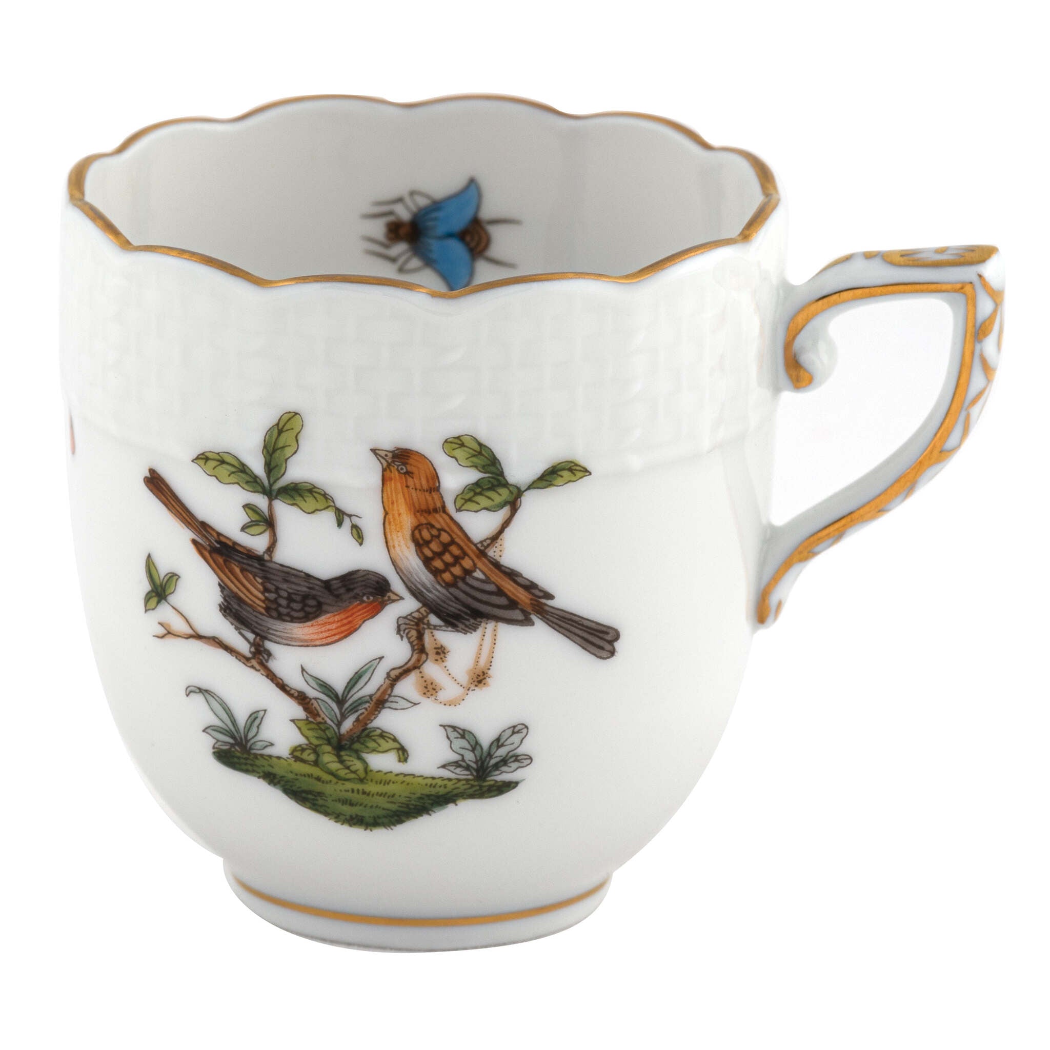 Hand-painted Herend Rothschild Bird After Dinner Cup - Motif 09 in fine porcelain, on a white background