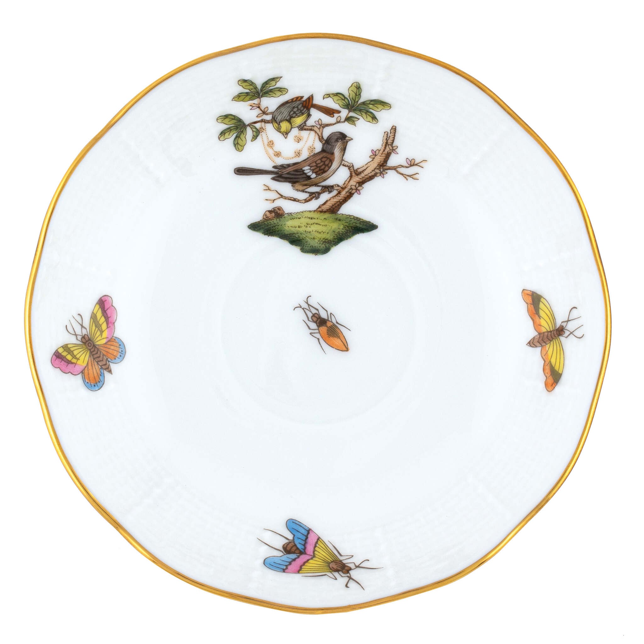 Hand-painted Herend Rothschild Bird After Dinner Saucer - Motif 01 in fine porcelain, 4.5in D, on a white background
