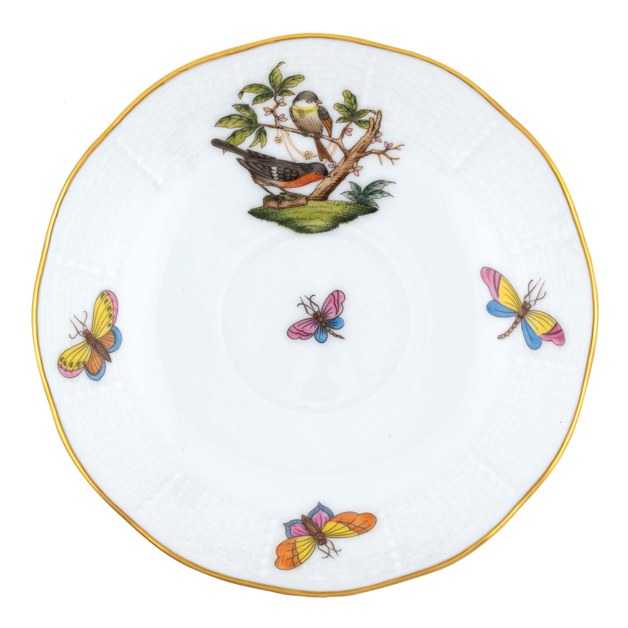 Hand-painted Herend Rothschild Bird After Dinner Saucer - Motif 02 in fine porcelain, 4.5in D, on a white background