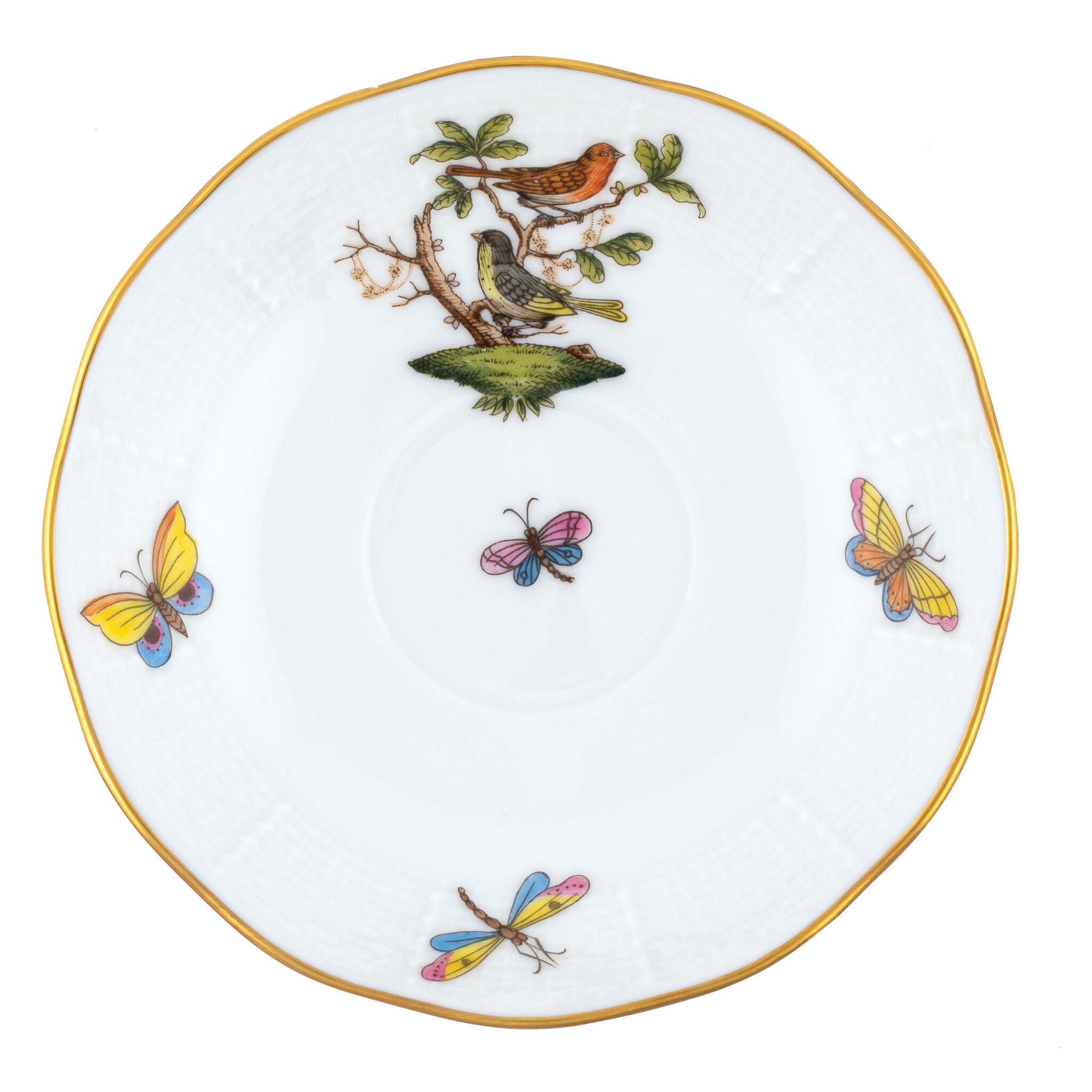 Hand-painted Herend Rothschild Bird After Dinner Saucer - Motif 03 in fine porcelain, 4.5in D, on a white background