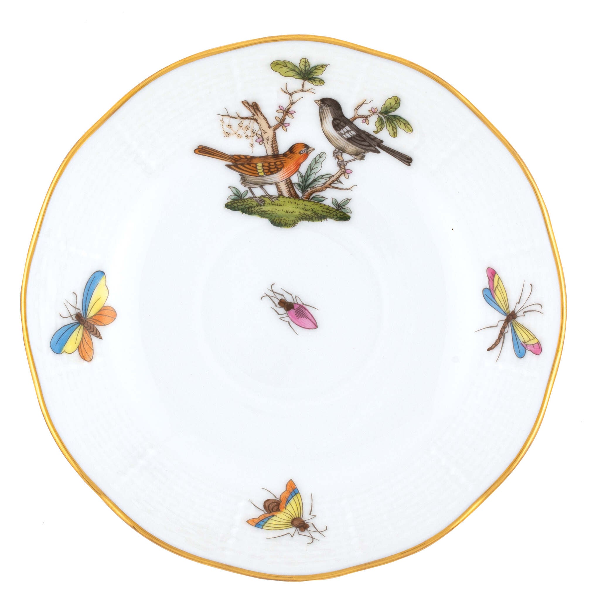 Hand-painted Herend Rothschild Bird After Dinner Saucer - Motif 05 in fine porcelain, 4.5in D, on a white background