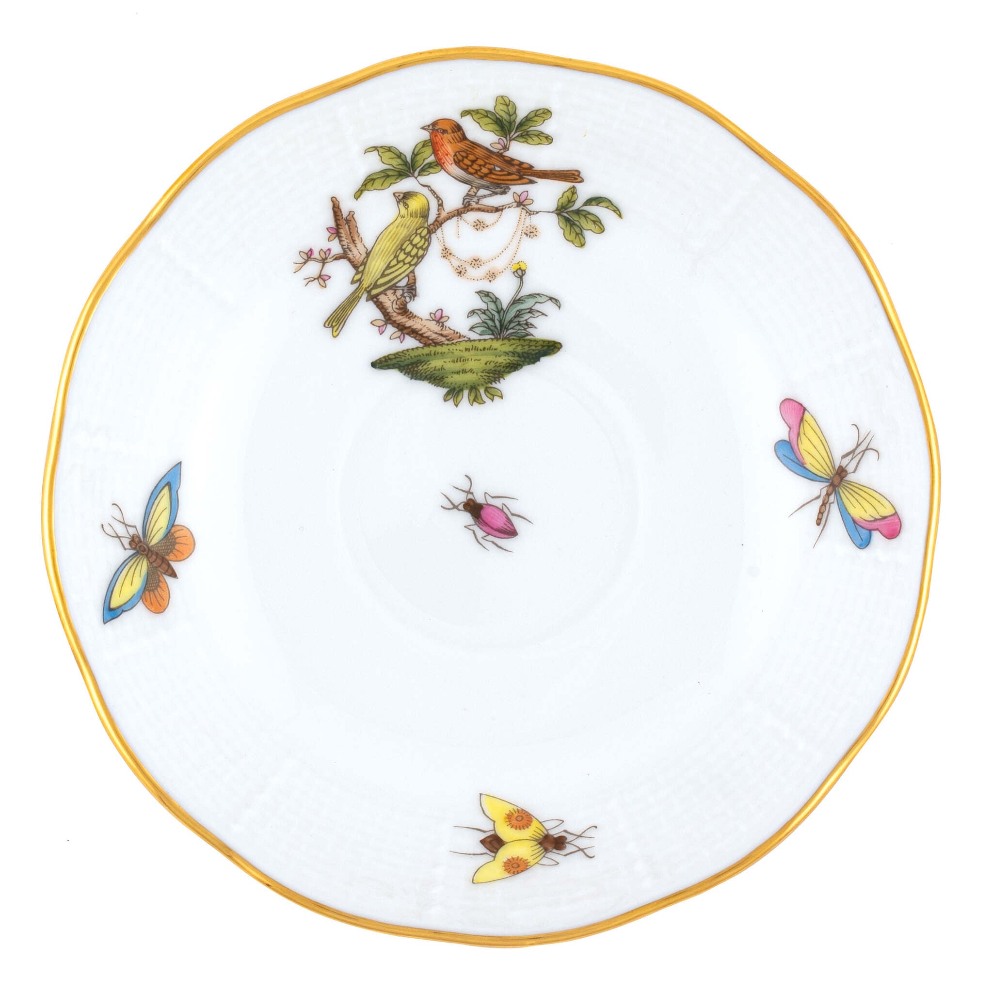 Hand-painted Herend Rothschild Bird After Dinner Saucer - Motif 06 in fine porcelain, 4.5in D, on a white background