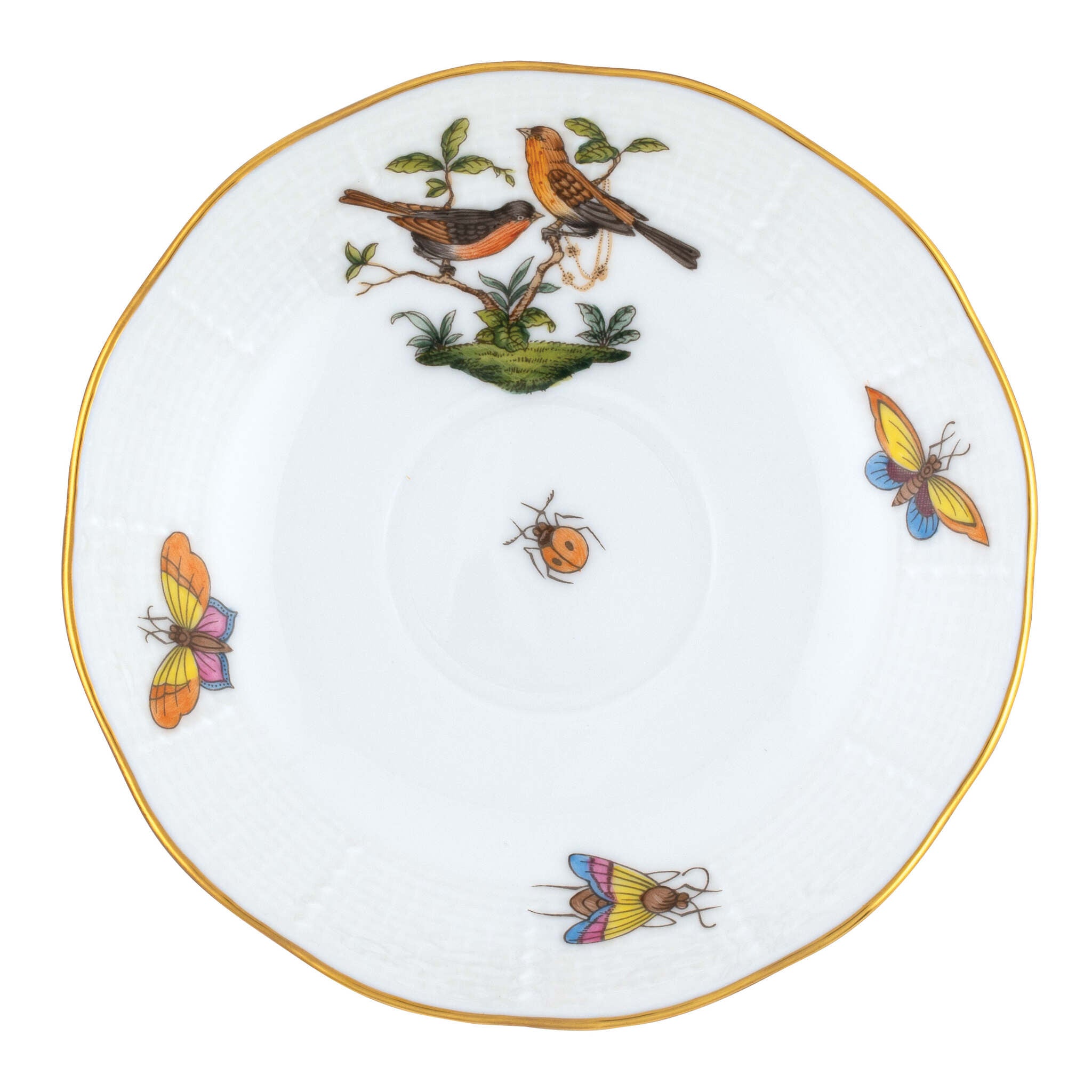 Hand-painted Herend Rothschild Bird After Dinner Saucer - Motif 09 in fine porcelain, 4.5in D, on a white background