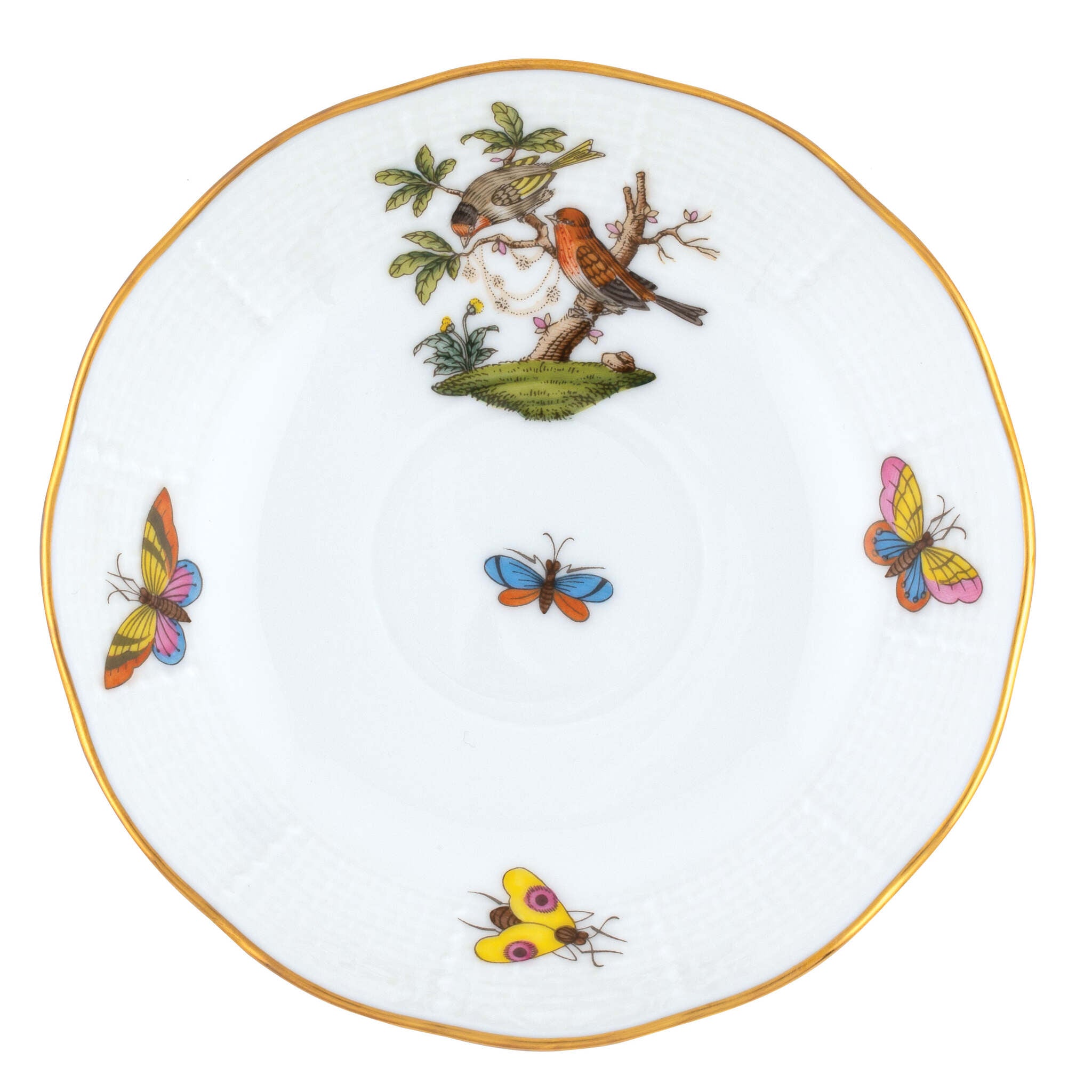 Hand-painted Herend Rothschild Bird After Dinner Saucer - Motif 10 in fine porcelain, 4.5in D, on a white background