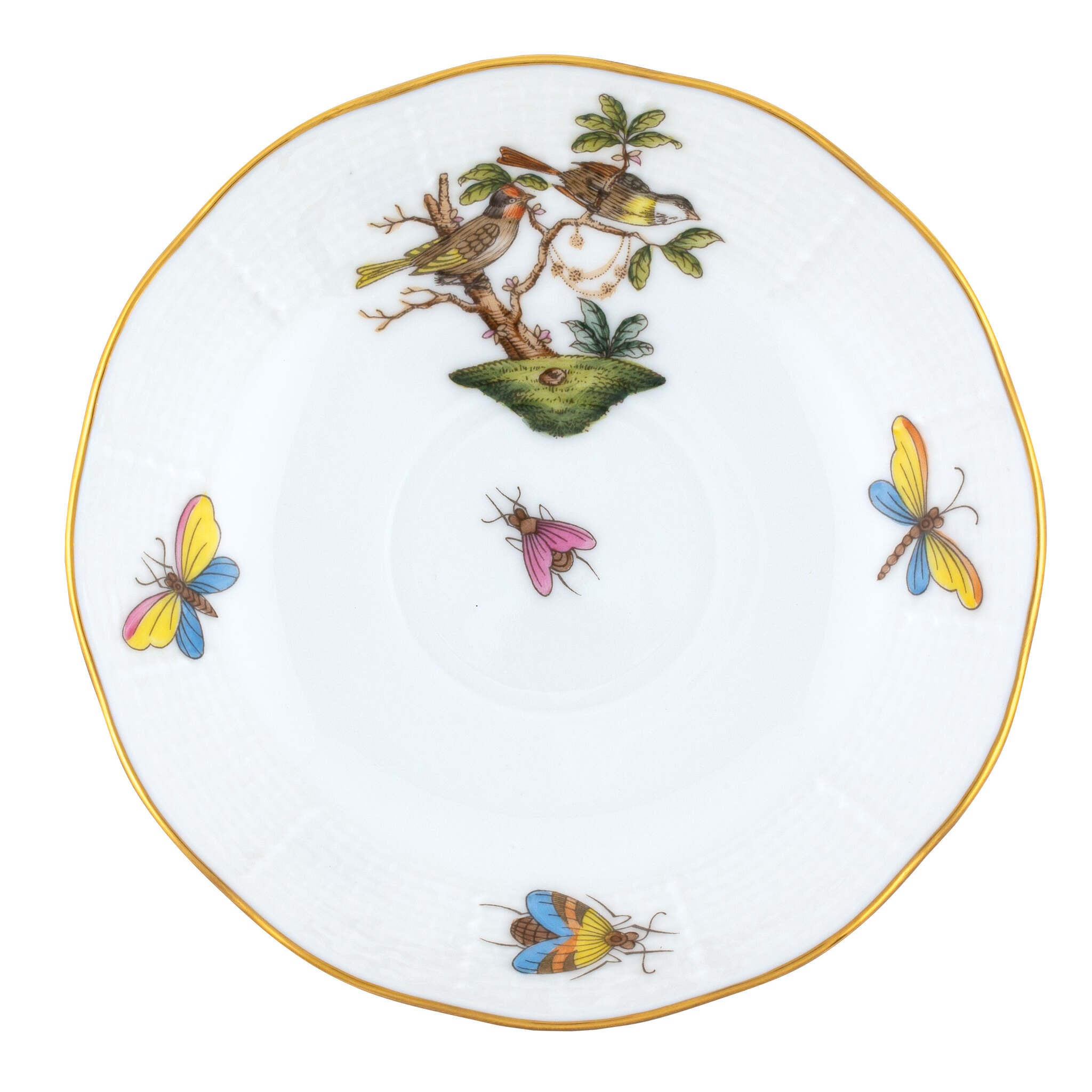 Hand-painted Herend Rothschild Bird After Dinner Saucer - Motif 11 in fine porcelain, 4.5in D, on a white background