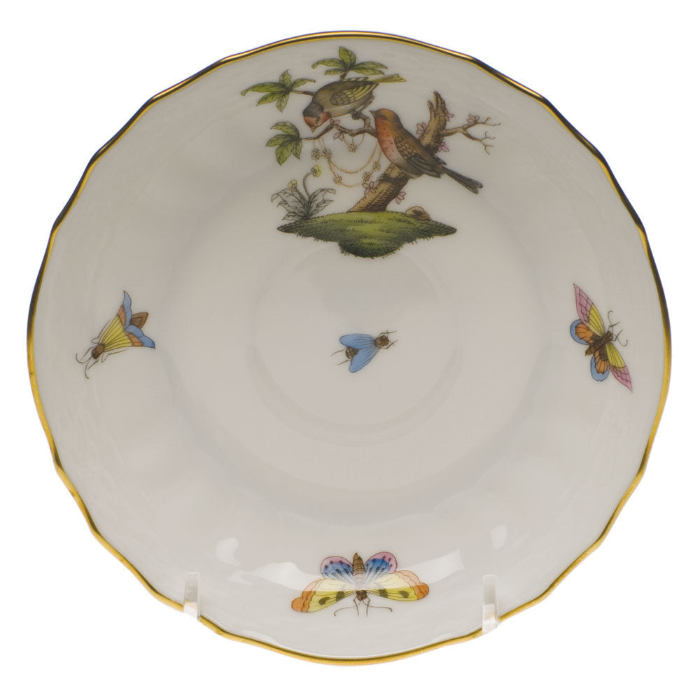 Hand-painted Herend Rothschild Bird Canton Saucer in fine porcelain, 5.5in D,, Motif 10, on a white background