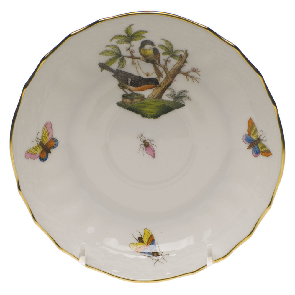 Hand-painted Herend Rothschild Bird Canton Saucer in fine porcelain, 5.5in D,, Motif 2, on a white background