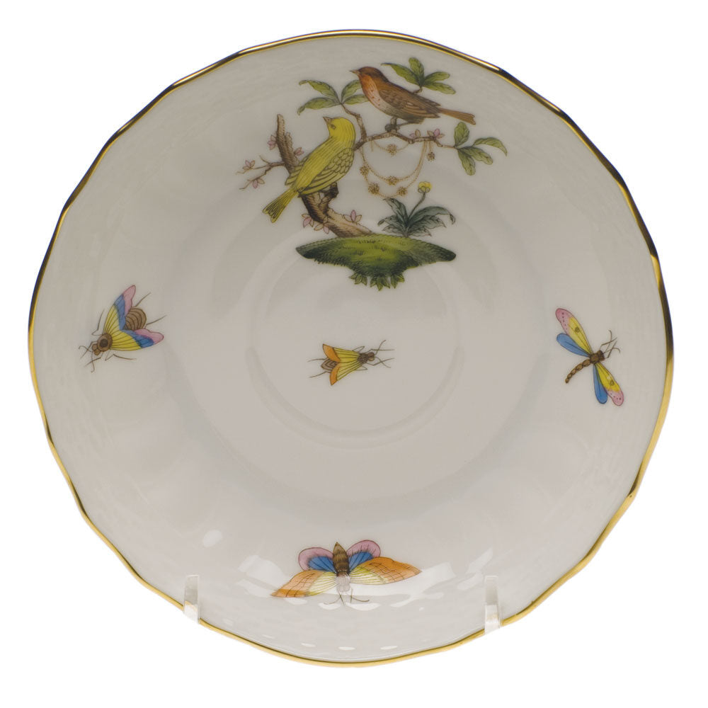 Hand-painted Herend Rothschild Bird Canton Saucer in fine porcelain, 5.5in D,, Motif 6, on a white background