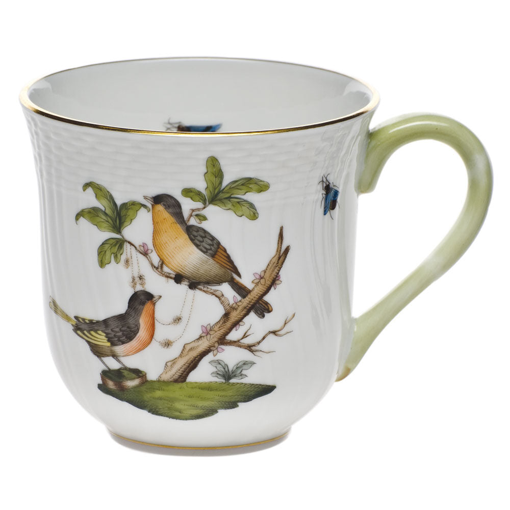 Hand-painted Herend Rothschild Bird Mug in fine porcelain, (10 OZ) 3.5in H,, Motif 8, on a white background