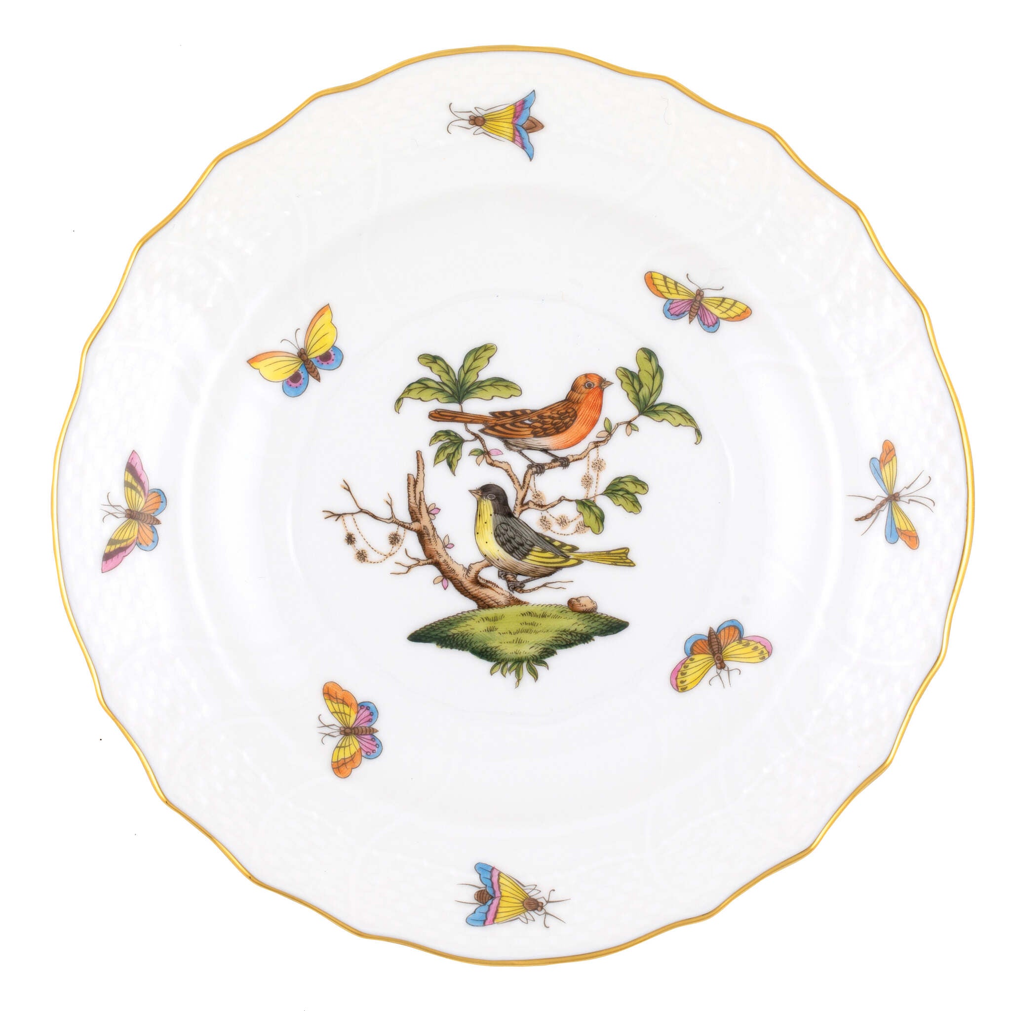 Hand-painted Herend Rothschild Bird Salad Plate in fine porcelain, 7.5in D,, Motif 3, on a white background
