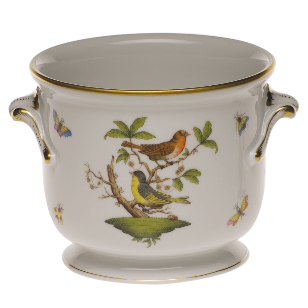 Hand-painted Herend Rothschild Bird Small Cachepot in fine porcelain, 5.75in H X 6.5in D, on a white background