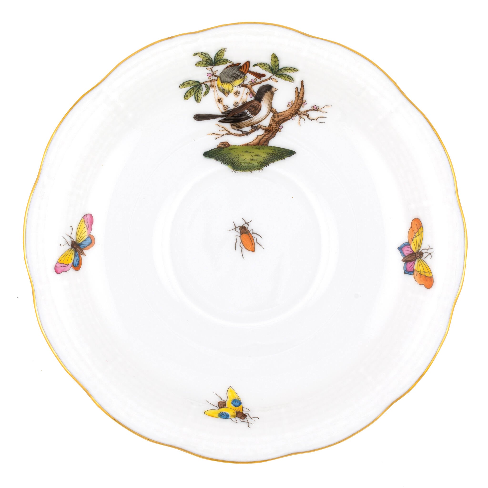 Hand-painted Herend Rothschild Bird Tea Saucer Cup & Saucer Set in fine porcelain, 6in D,, Motif 1, on a white background