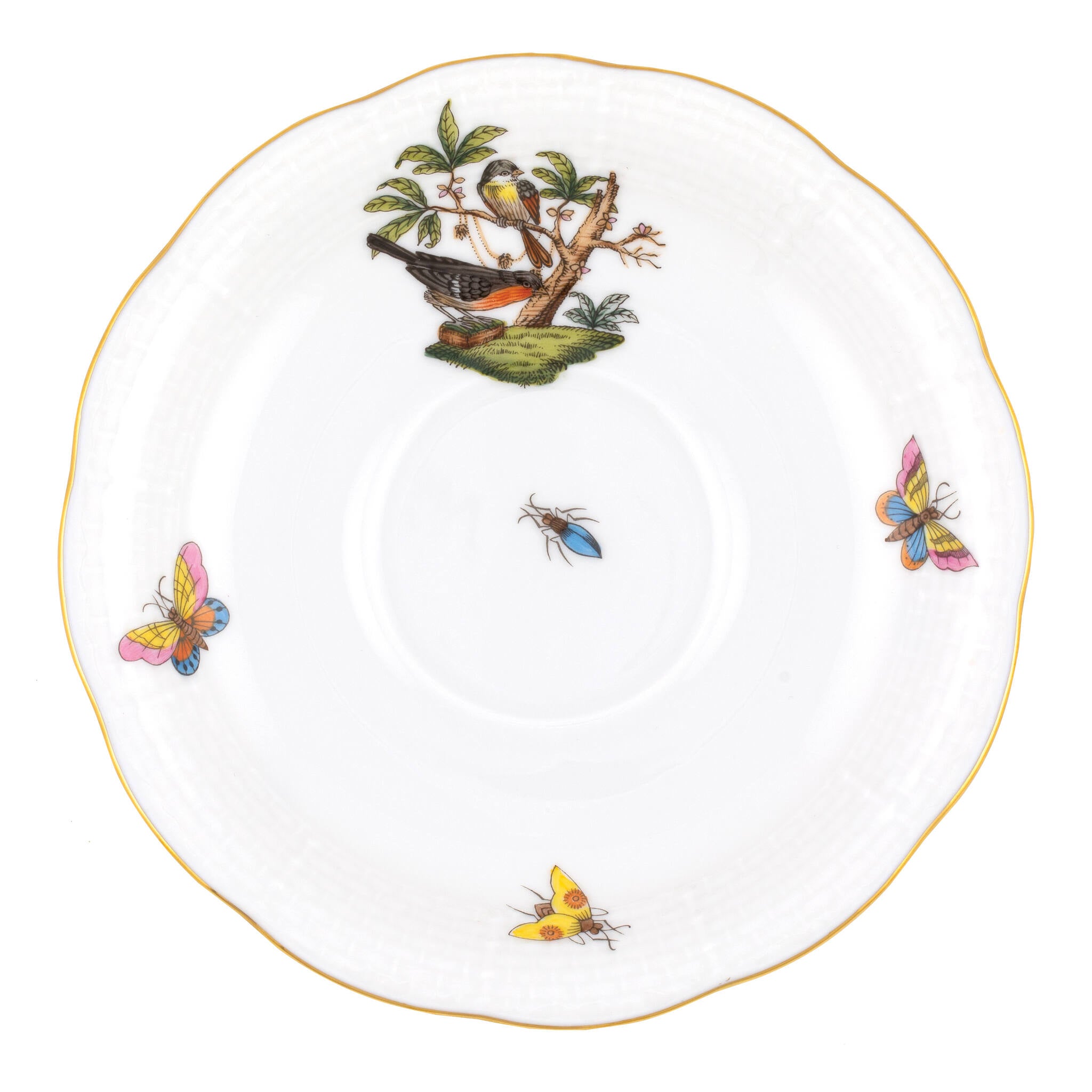 Hand-painted Herend Rothschild Bird Tea Saucer Cup & Saucer Set in fine porcelain, 6in D,, Motif 2, on a white background