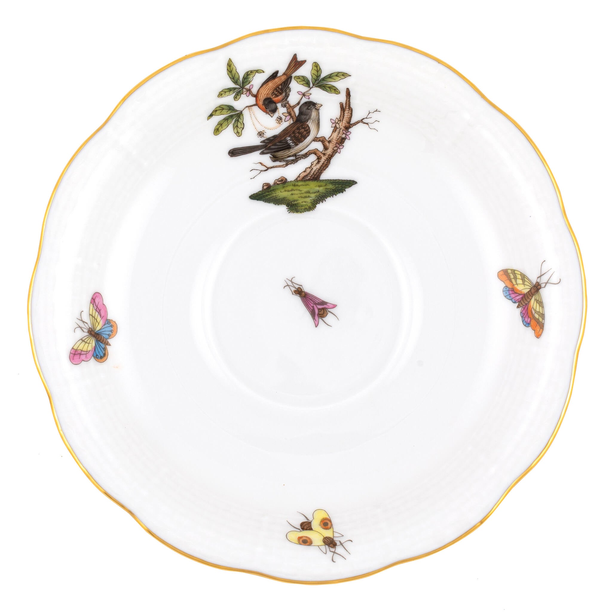 Hand-painted Herend Rothschild Bird Tea Saucer Cup & Saucer Set in fine porcelain, 6in D,, Motif 4, on a white background