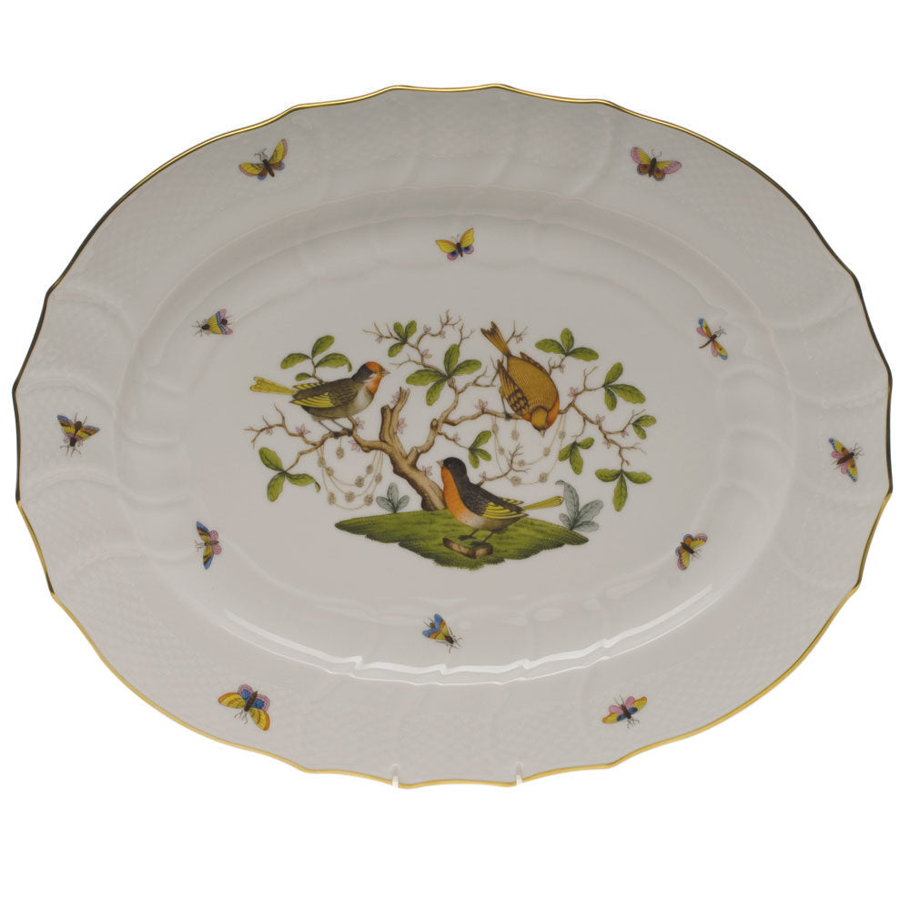 Hand-painted Herend Rothschild Bird Turkey Platter in fine porcelain, 18in L X 14.5in W, on a white background