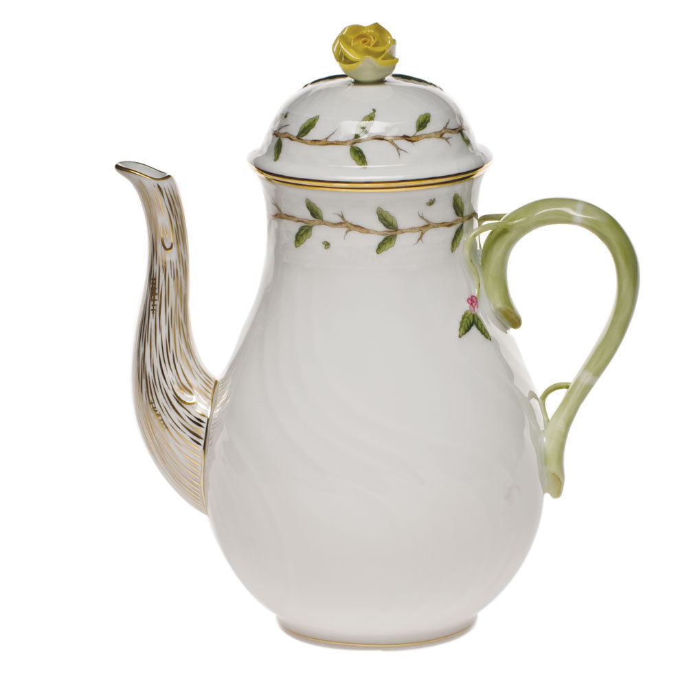 Hand-painted Herend Rothschild Garden Coffee Pot with Rose Coffeepot in fine porcelain, (36 OZ) 8.5in H, on a white background