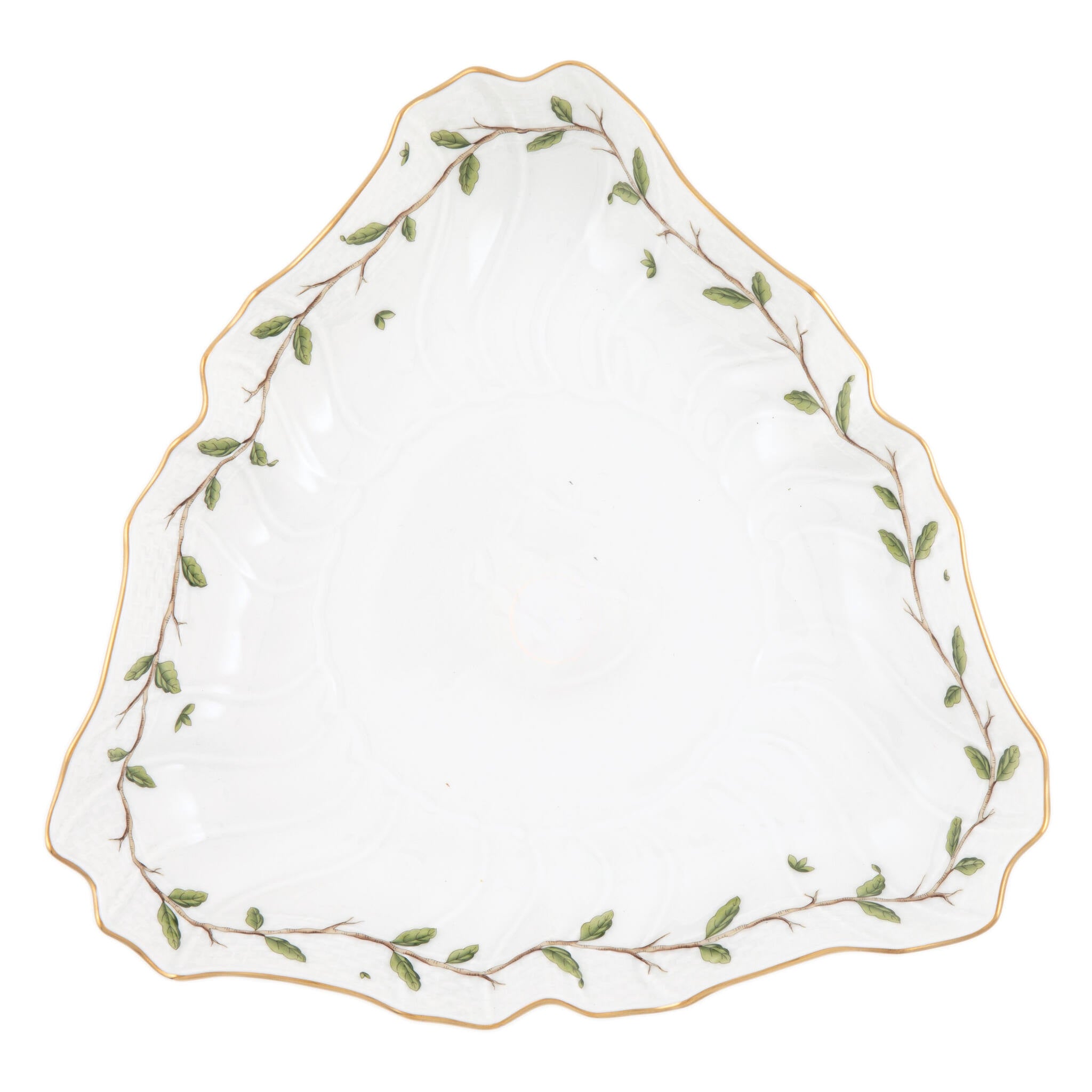 Hand-painted Herend Rothschild Garden Triangle Dish in fine porcelain, 9.5in L, on a white background
