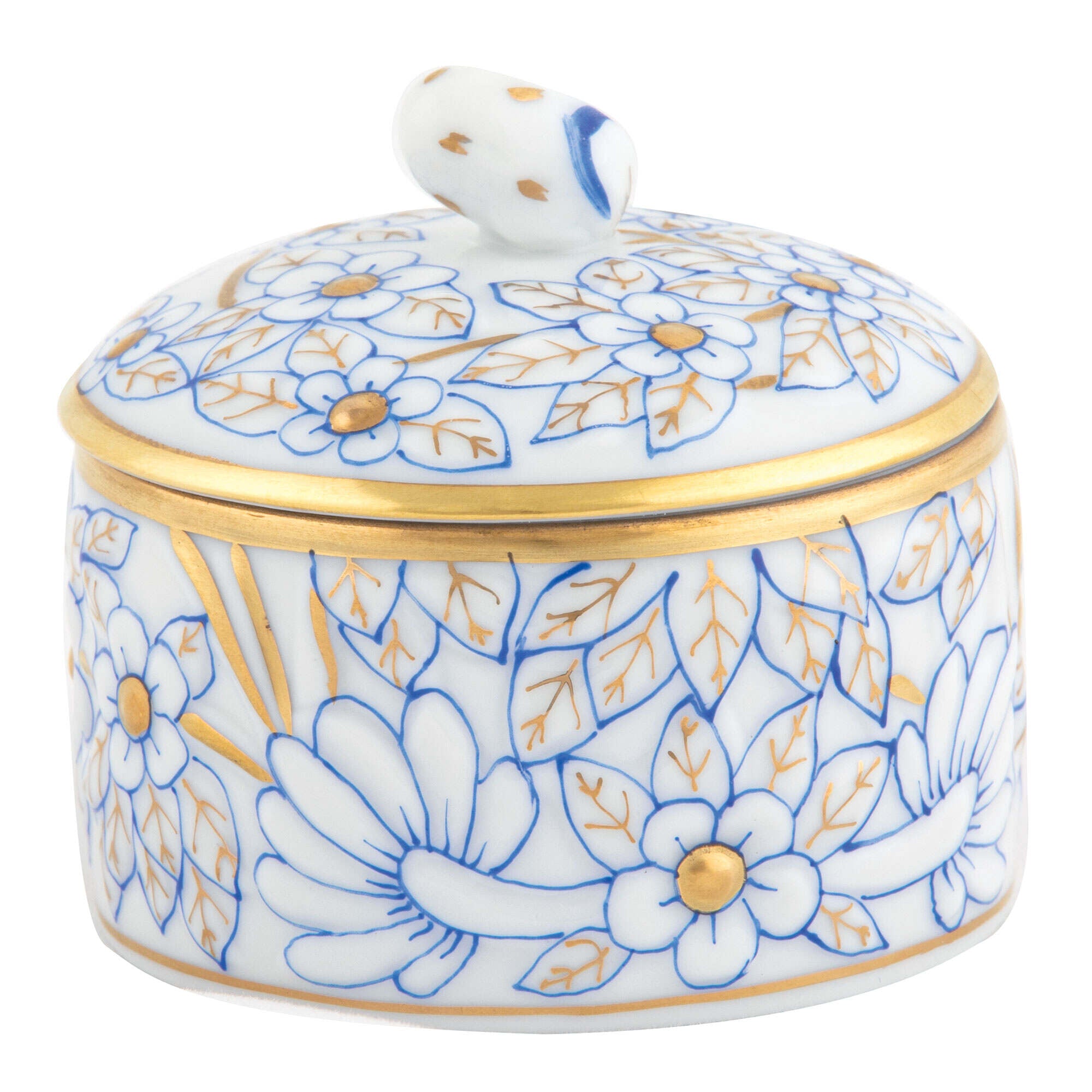 Round Relief Box with Berry in hand-painted Blue porcelain by Herend of Hungary