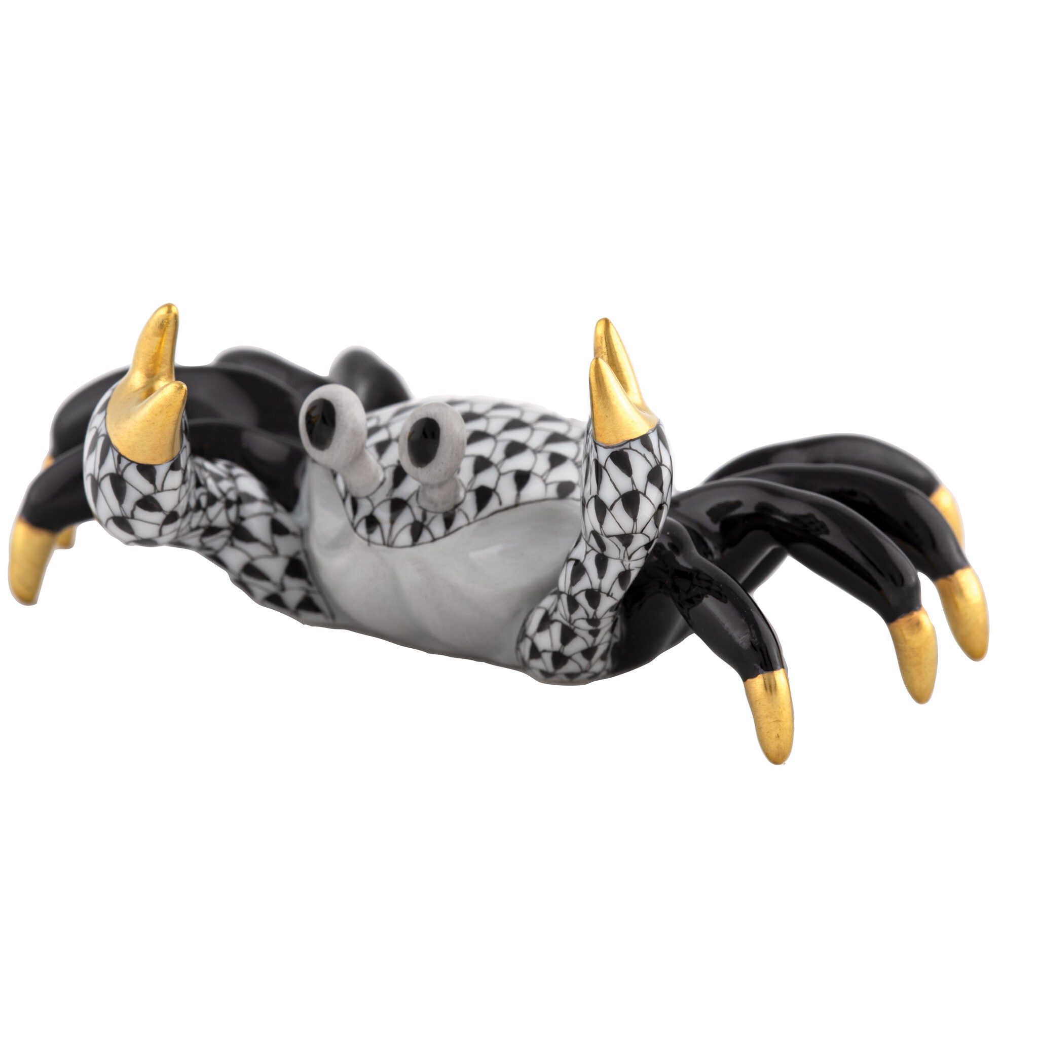 Black fishnet Sand Crab Figurine figurine, hand-painted Herend porcelain with 24k gold accents