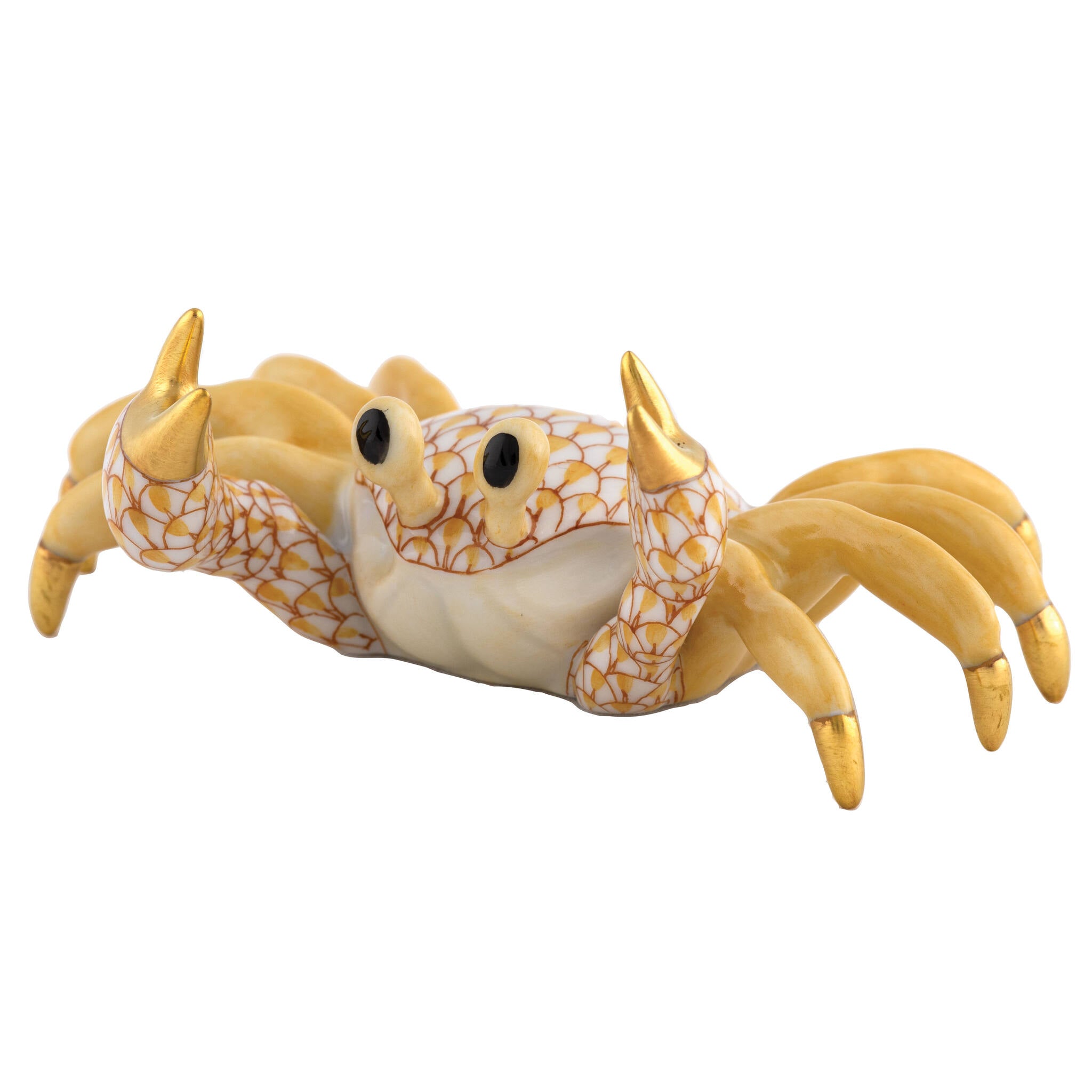 Hand-painted Herend Sand Crab Figurine in Butterscotch fishnet porcelain on a white background