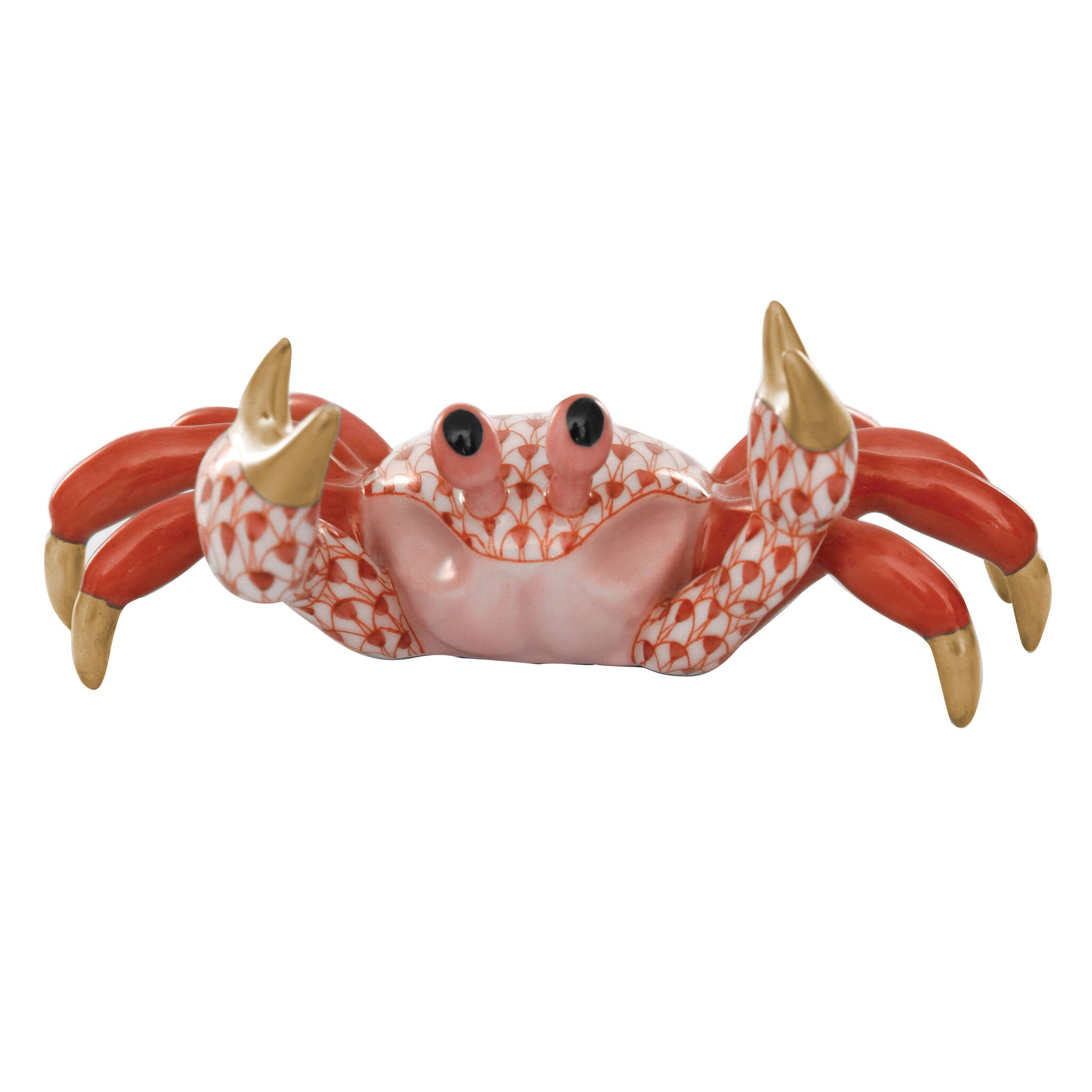 Hand-painted Herend Sand Crab Figurine in Rust fishnet porcelain on a white background