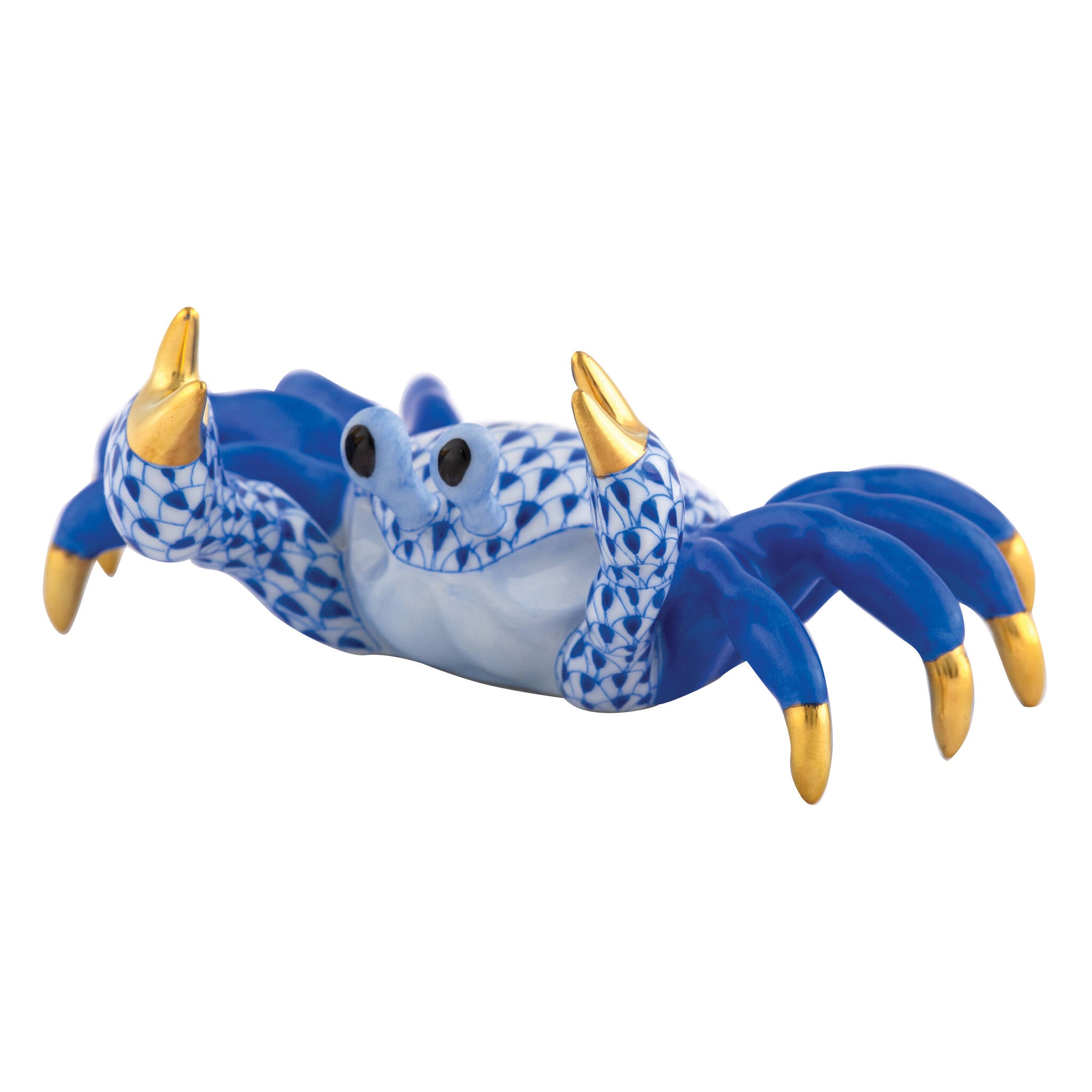 Sapphire fishnet Sand Crab Figurine figurine, hand-painted Herend porcelain with 24k gold accents