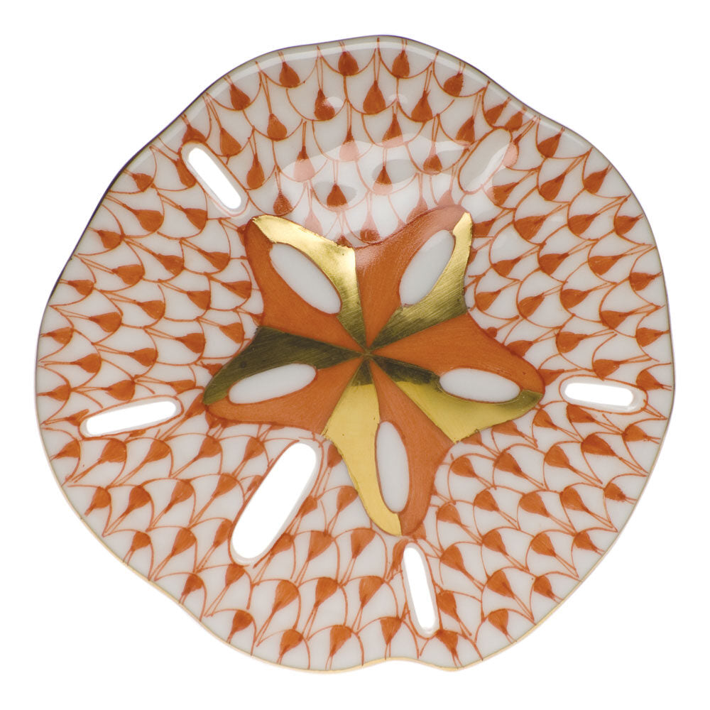 Sand Dollar Figurine in hand-painted Rust porcelain by Herend of Hungary