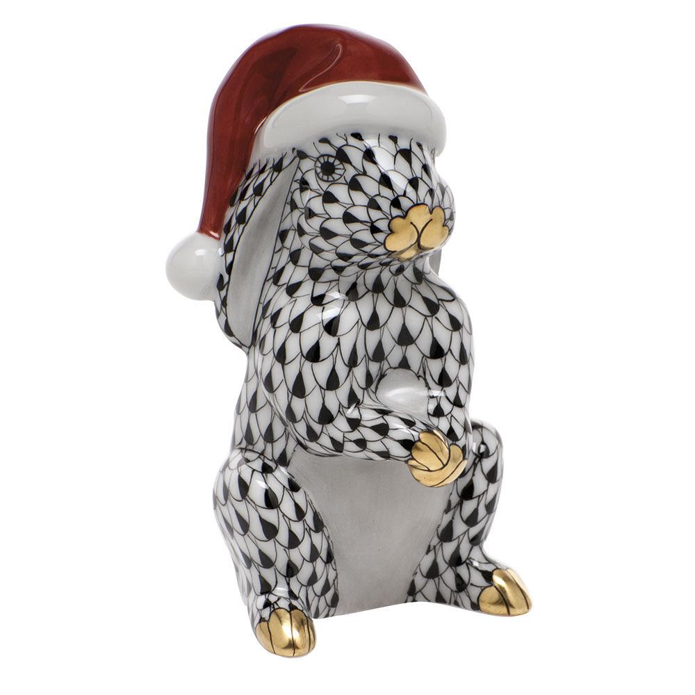 Santa Bunny Figurine in hand-painted Black porcelain by Herend of Hungary