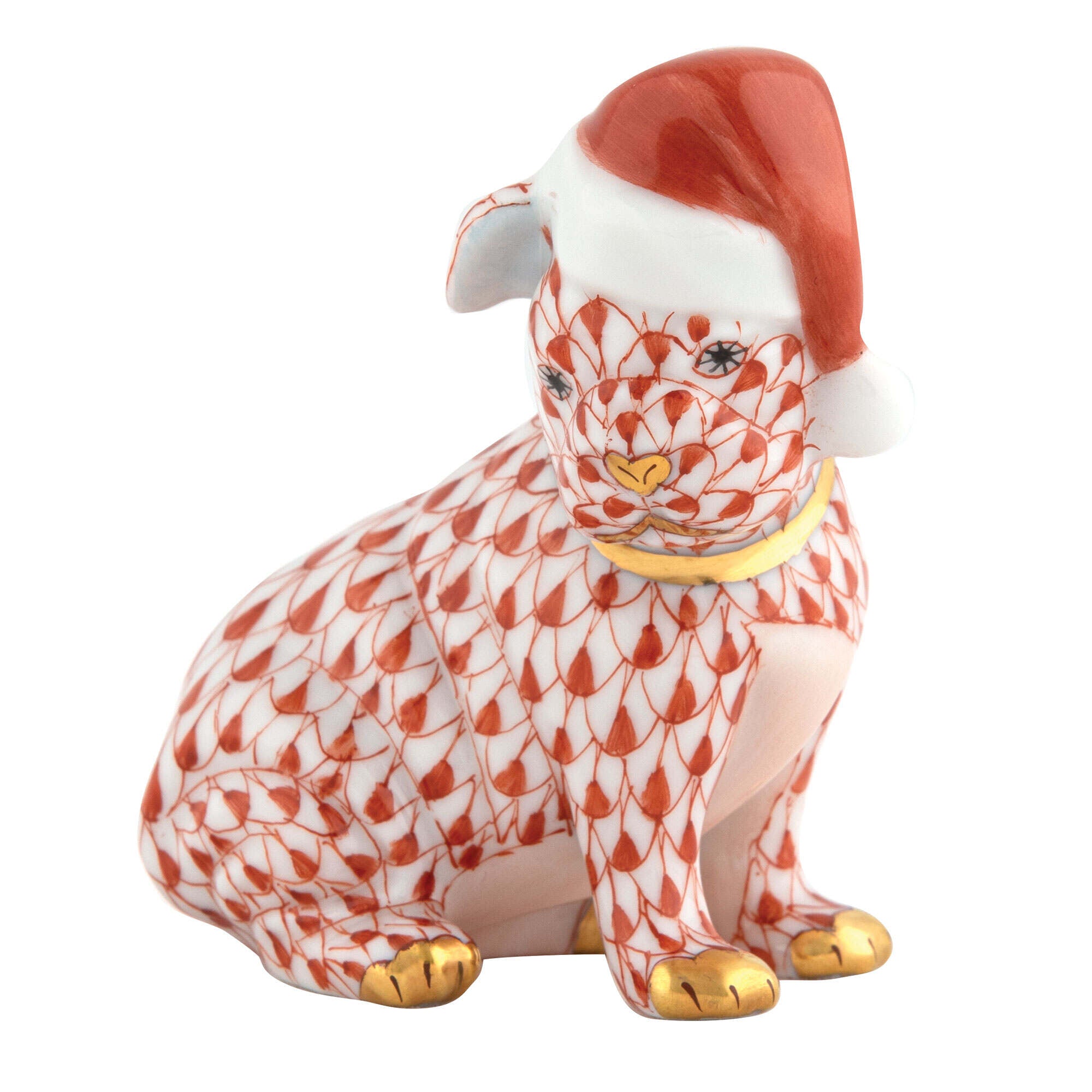 Santa Puppy Figurine in hand-painted Rust porcelain by Herend of Hungary
