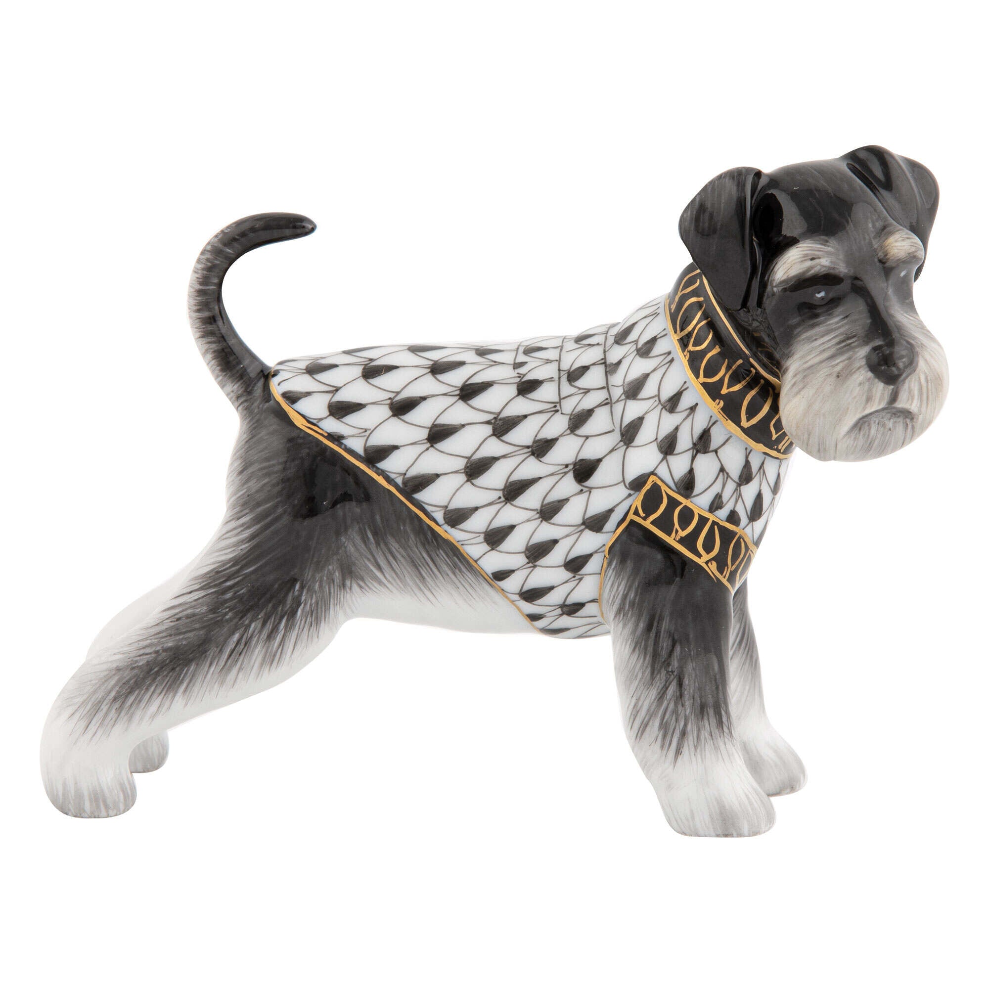 Schnauzer Figurine in hand-painted Black porcelain by Herend of Hungary