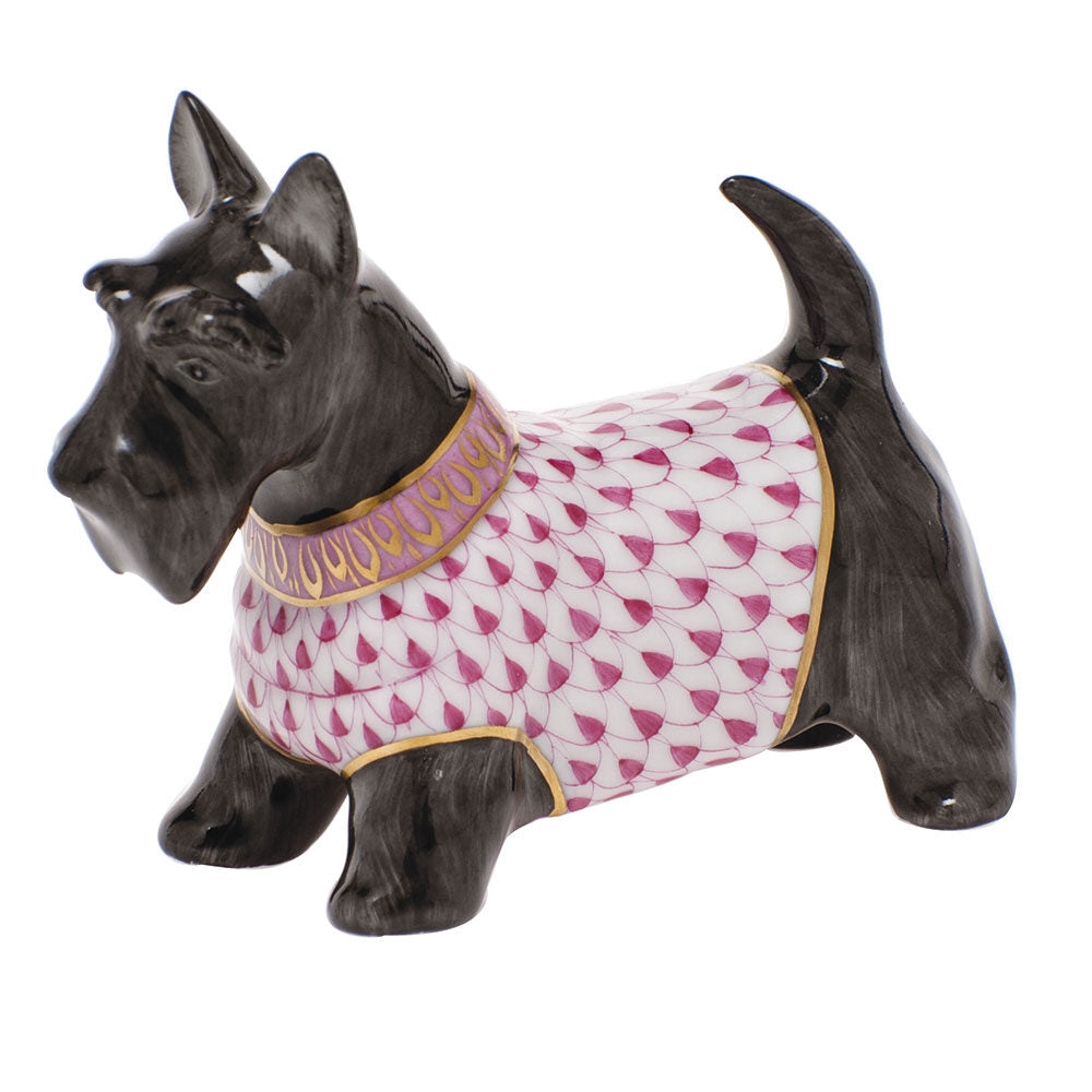 Raspberry fishnet Scottie Mcduff Figurine figurine, hand-painted Herend porcelain with 24k gold accents