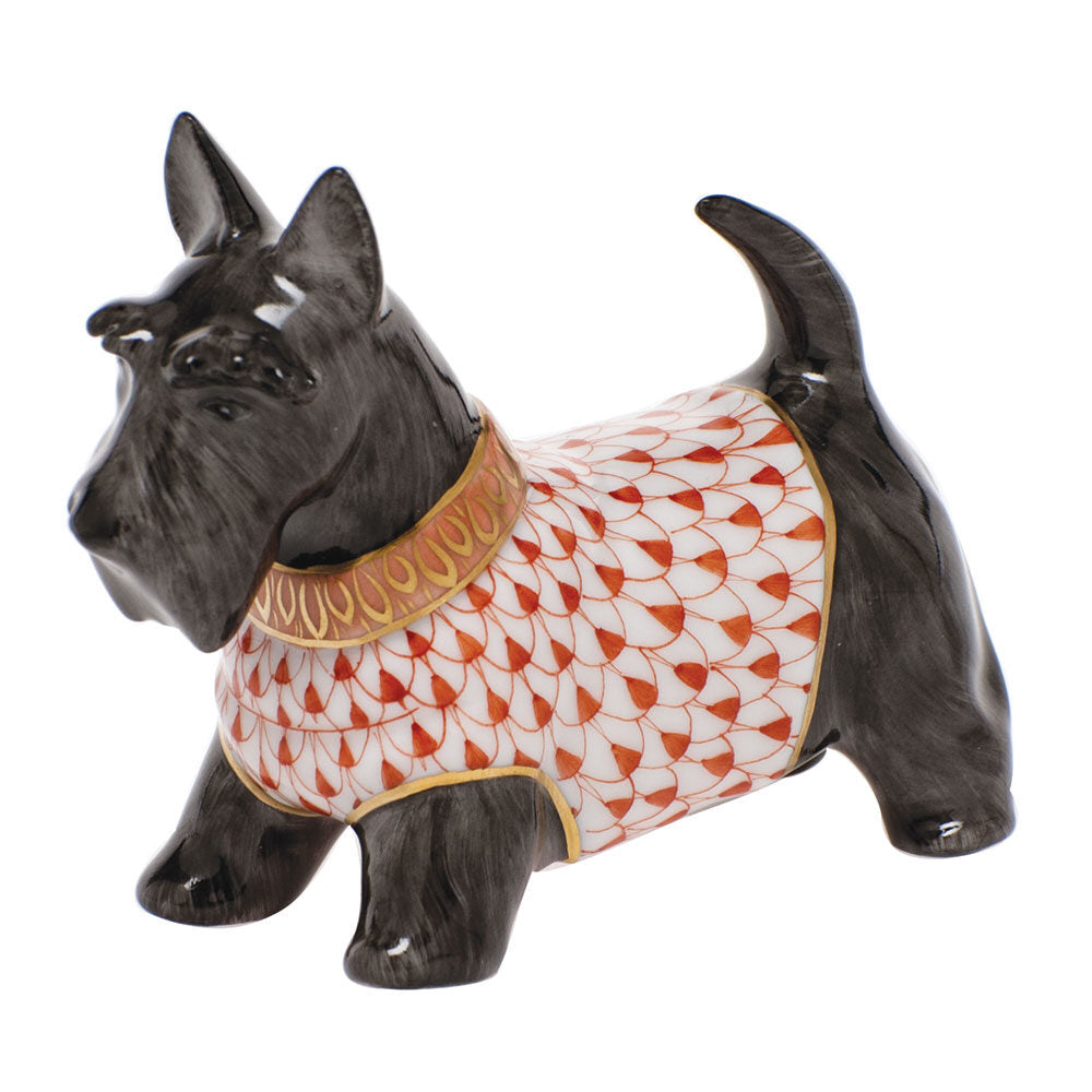Herend Scottie Mcduff Figurine porcelain figurine painted in the Rust fishnet pattern