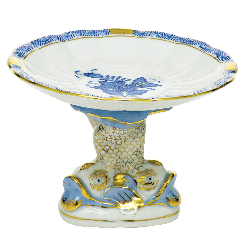 Shell with Dolphin Stand Candy Dish in hand-painted Blue porcelain by Herend of Hungary